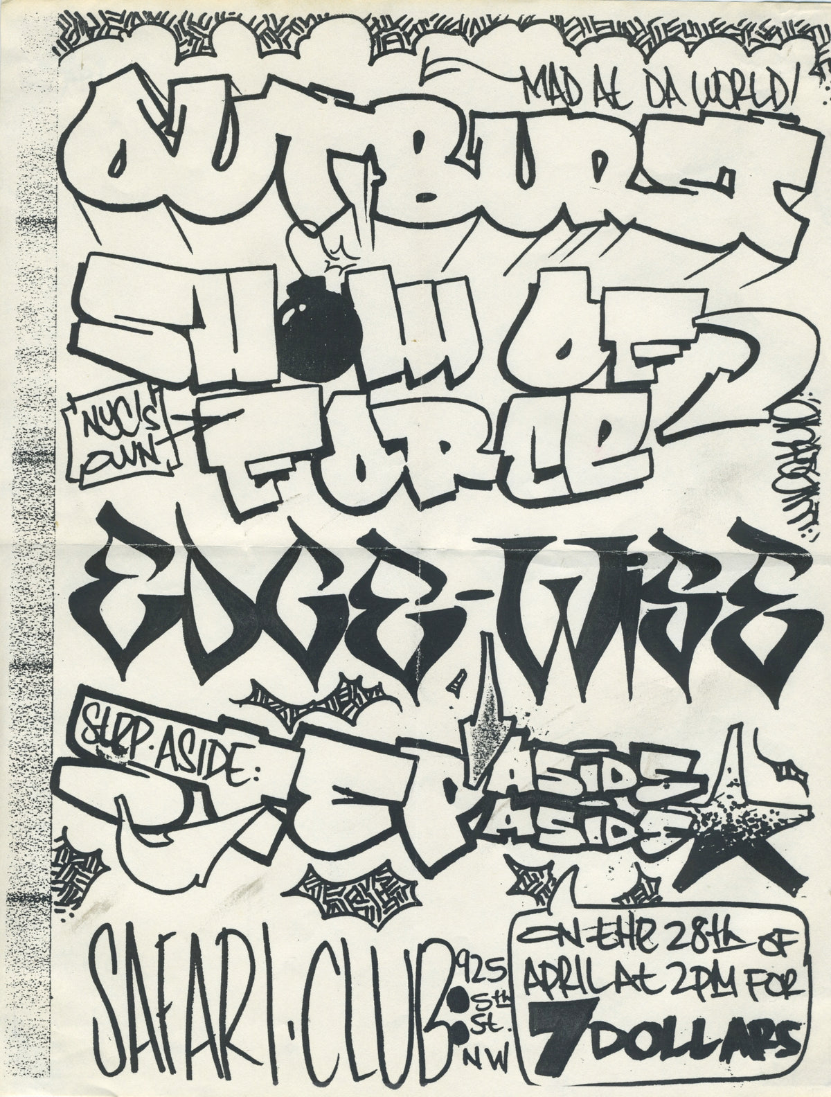 Vintage Outburst Show Of Force Edgewise Step Aside &quot;Safari Club&quot; Washington DC Show Flyer