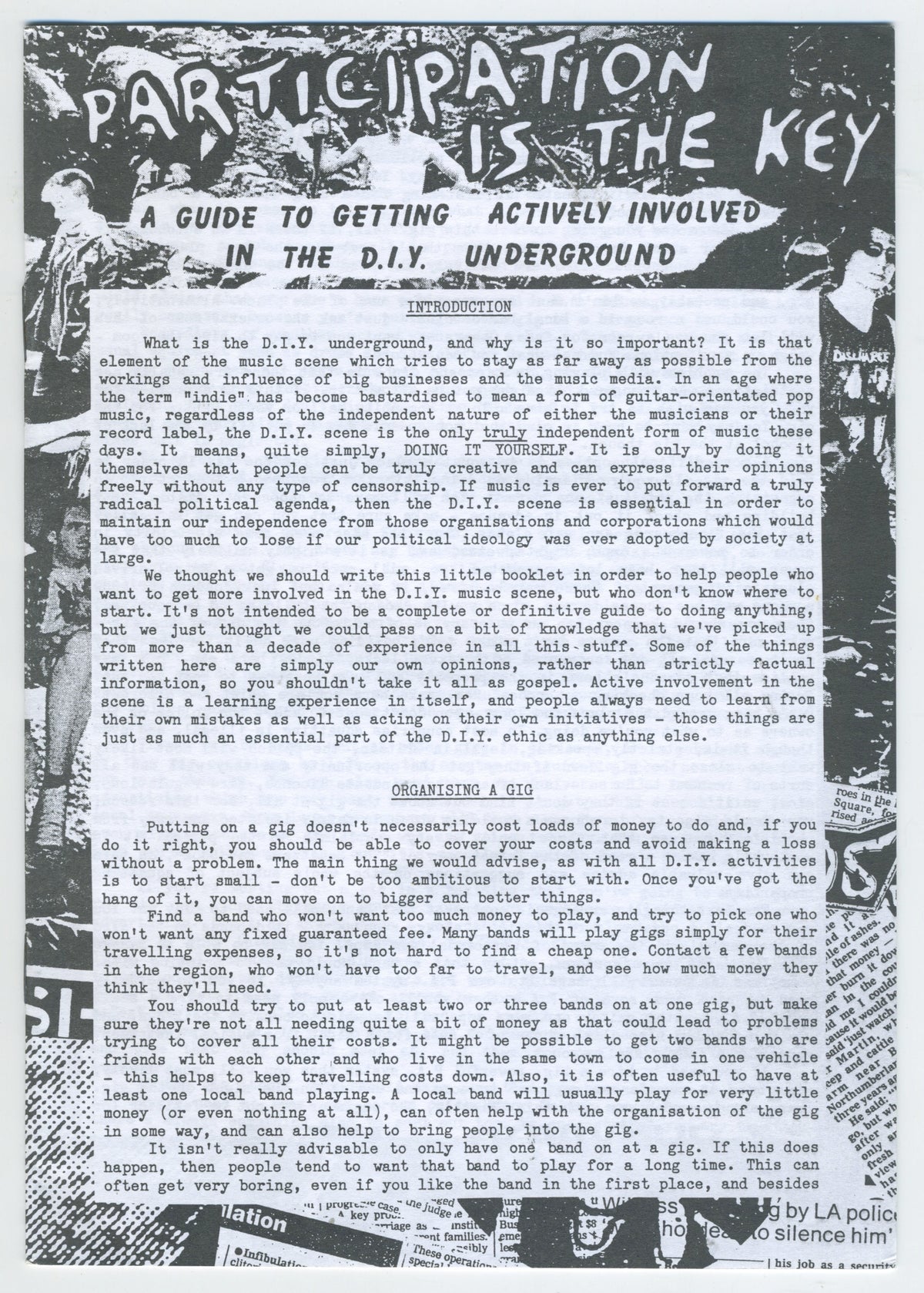 Vintage Participation Is The Key "A Guide To Getting Actively Involved In The D.I.Y. Underground" Zine - jointcustodydc