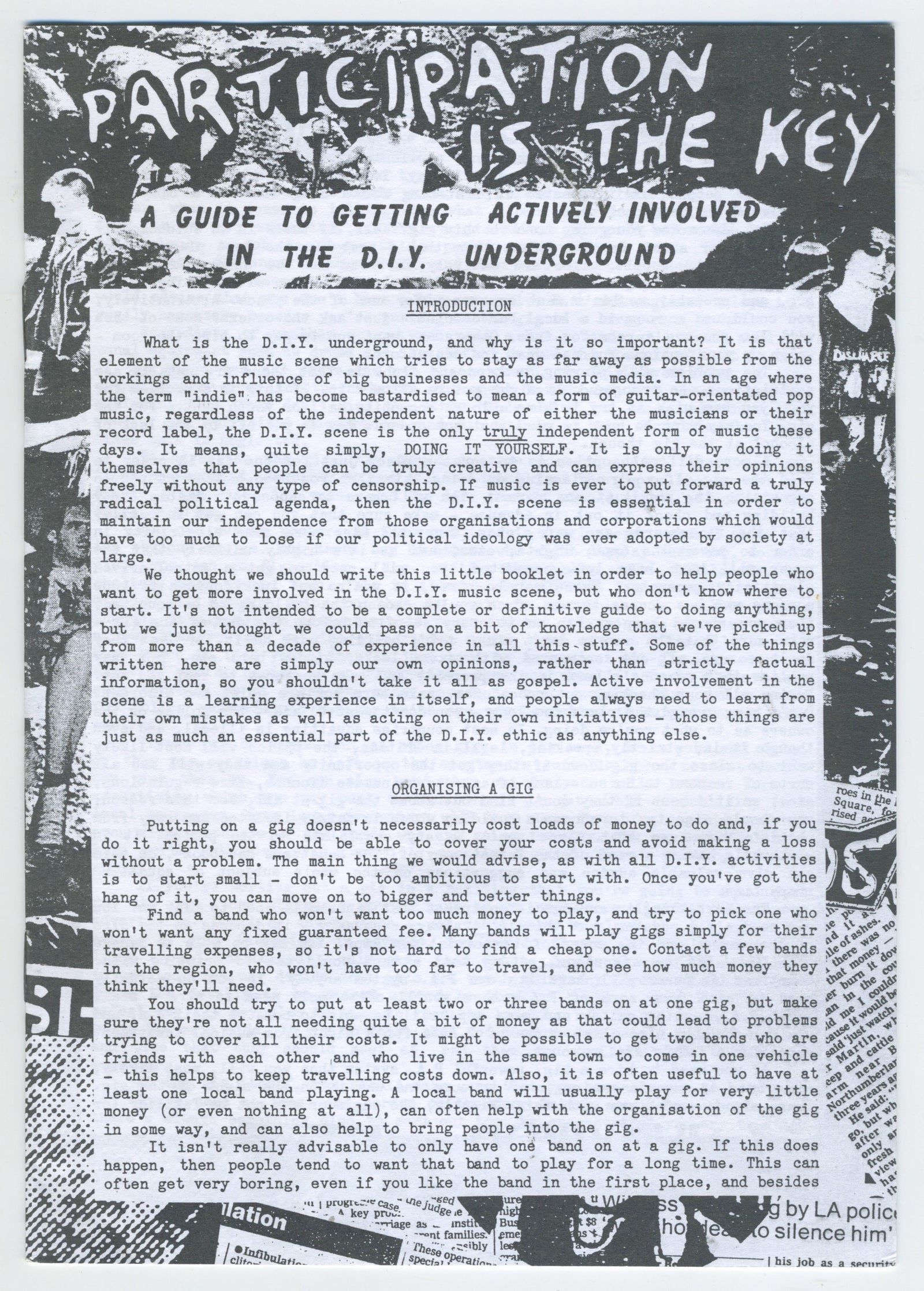 Vintage Participation Is The Key "A Guide To Getting Actively Involved In The D.I.Y. Underground" Zine - jointcustodydc