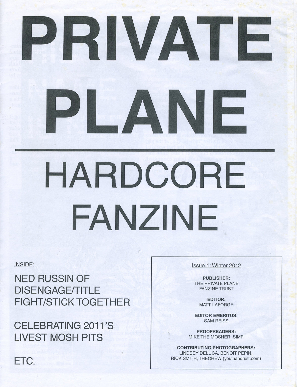 Private Plane Hardcore Fanzine Issue #1 - jointcustodydc
