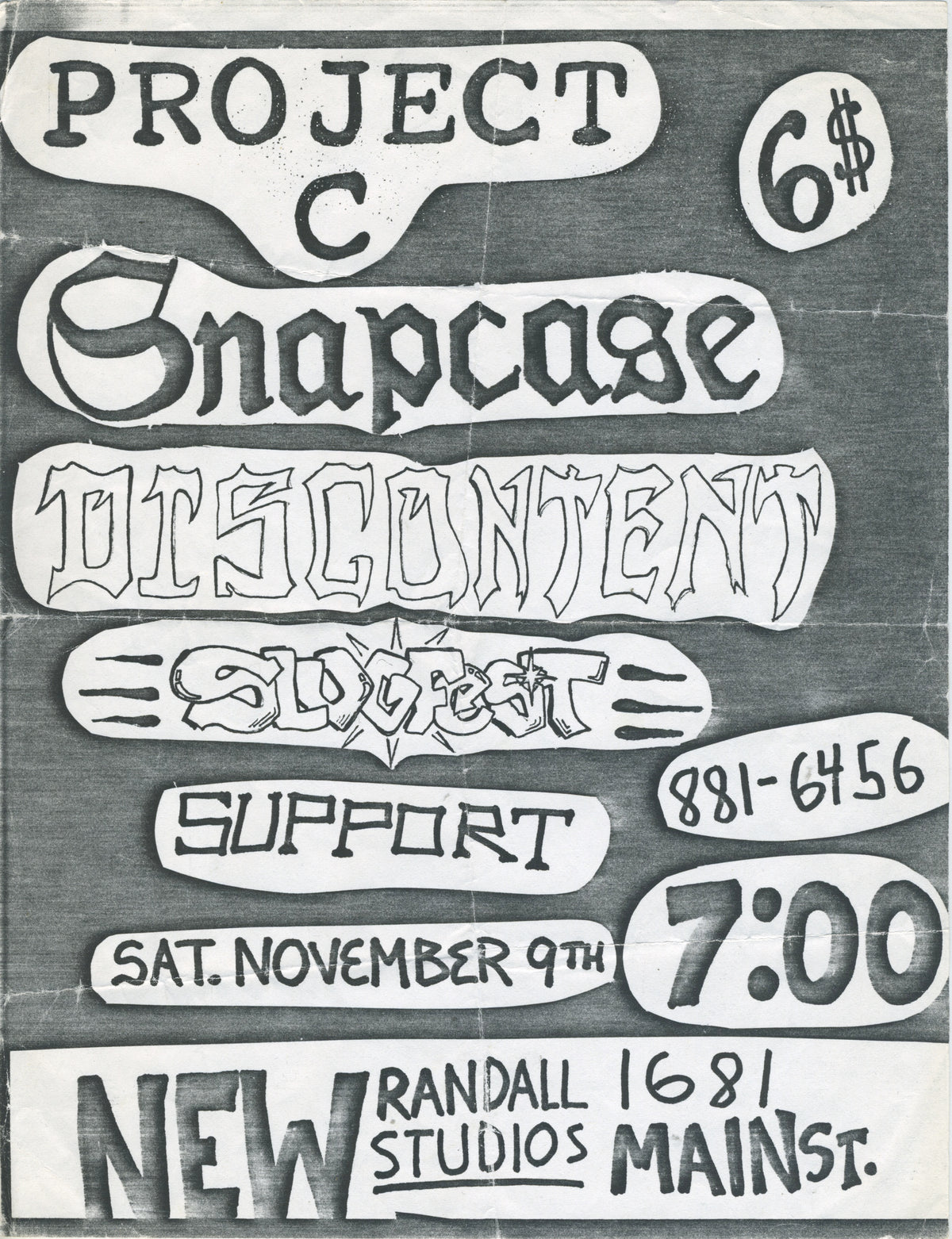 Vintage Project C Snapcase Discontent Support Slugfest "Randall Studios" Buffalo, NY Flyer - jointcustodydc