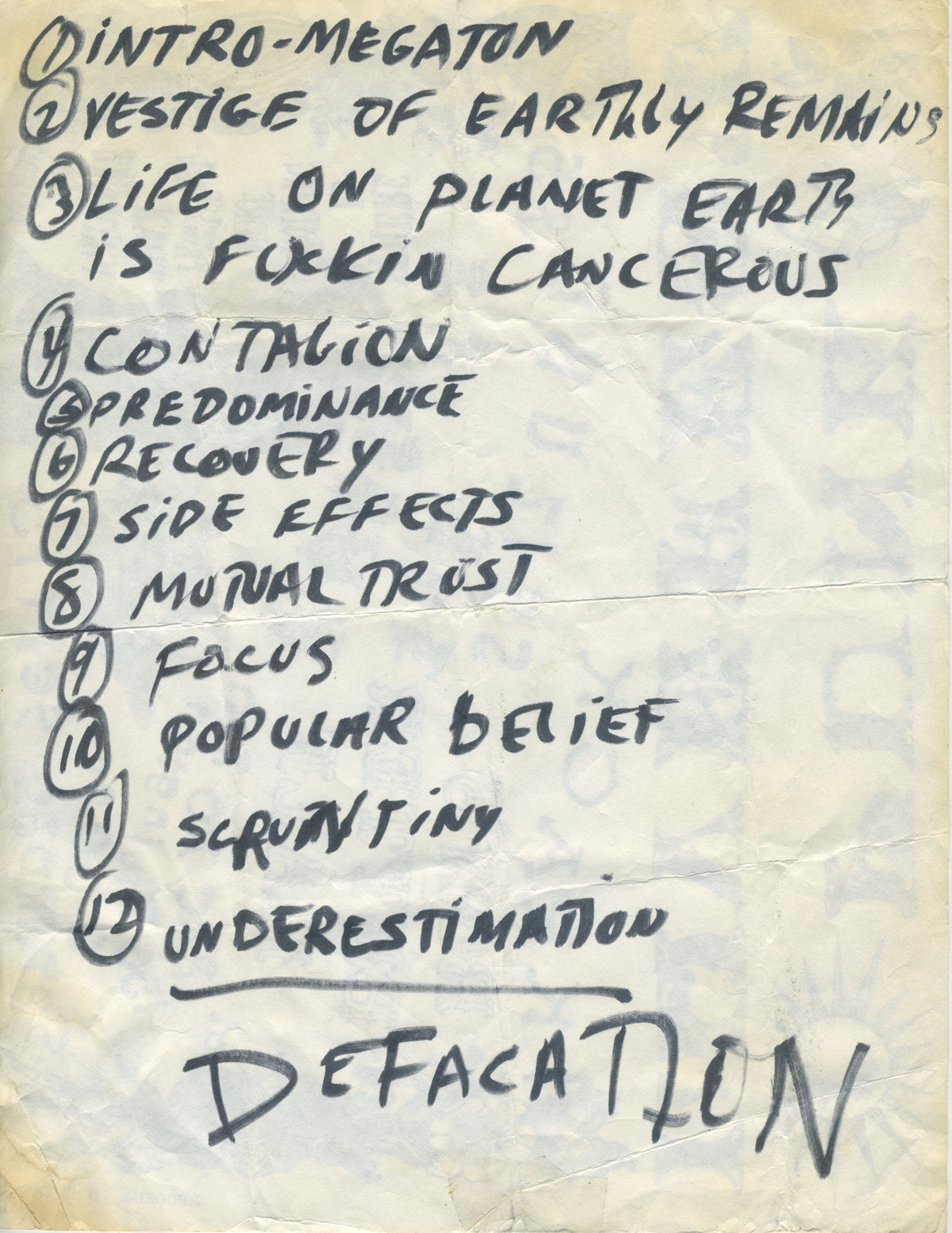 Vintage Punk Love Fest &quot;ABC No Rio&quot; + Defecation Setlist Flyer