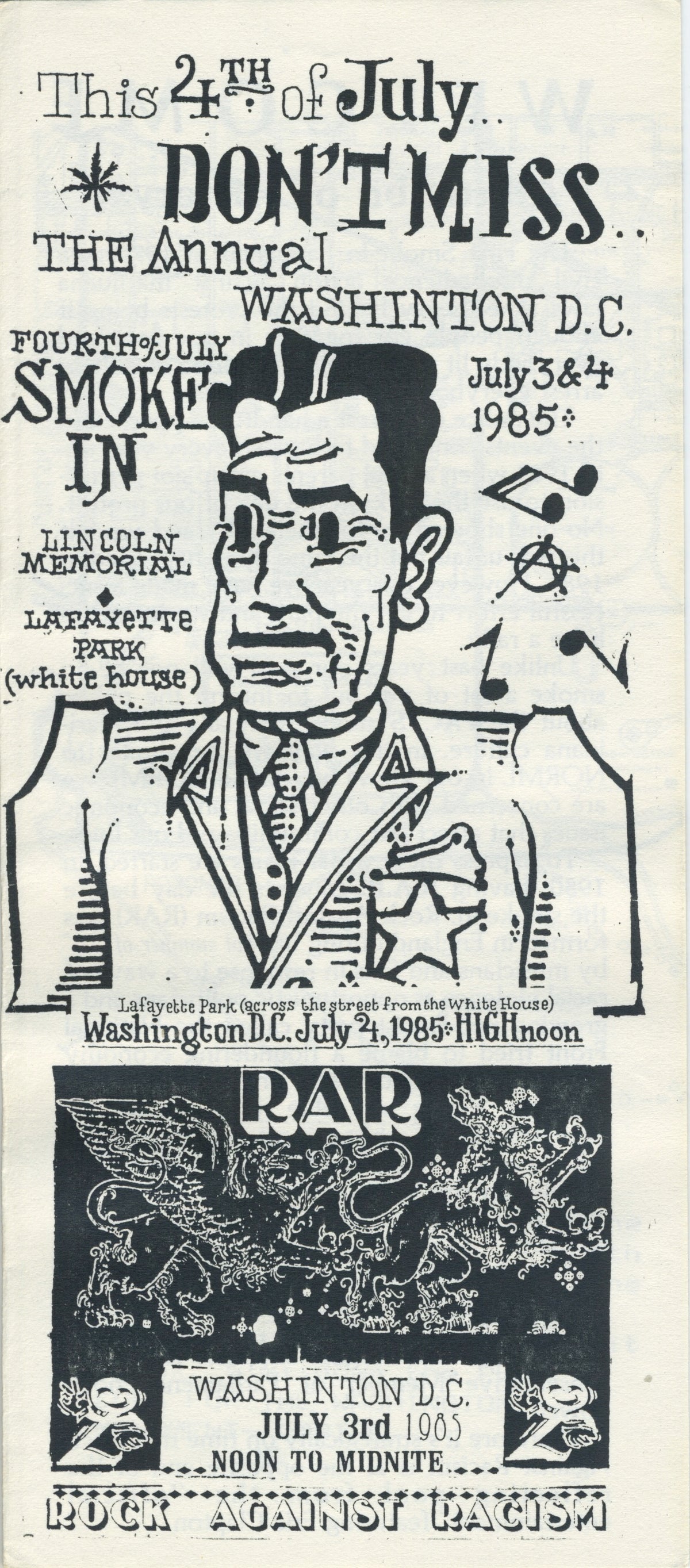 Vintage Rock Against Reagan Smoke In "Lafayette Park" Washington, DC '85 Pamphlet