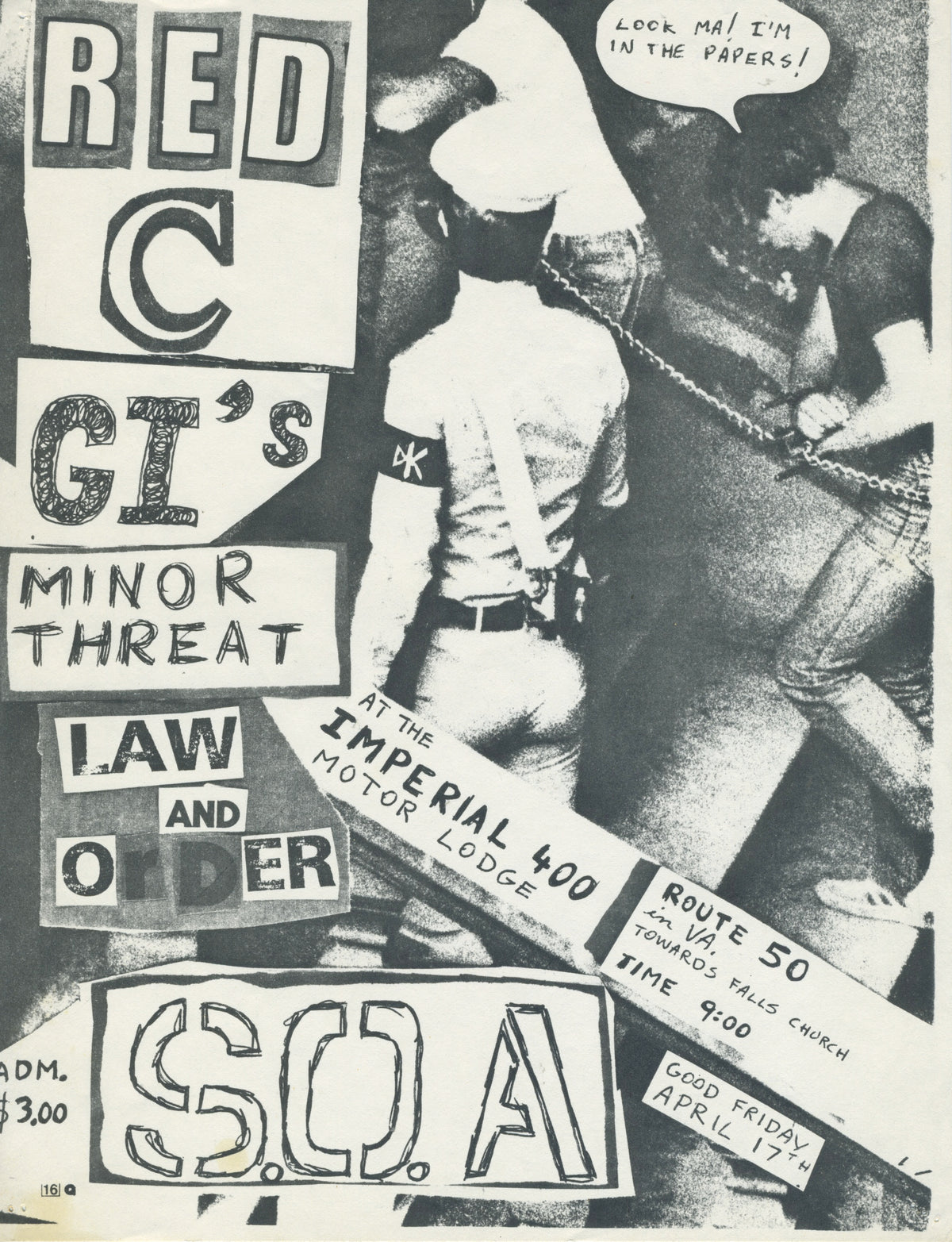 Vintage Red C Government Issue Minor Threat Law And Order S.O.A "Imperial 400 Lodge" Flyer - jointcustodydc
