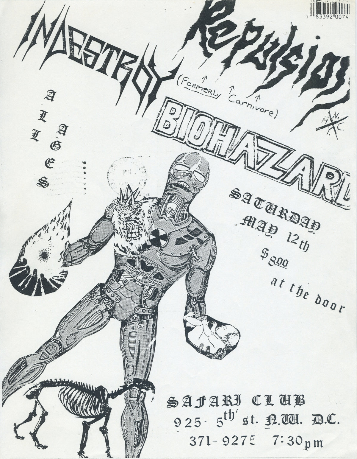Vintage Repulsion Industry Biohazard &quot;Safari Club&quot; Washington, DC Flyer