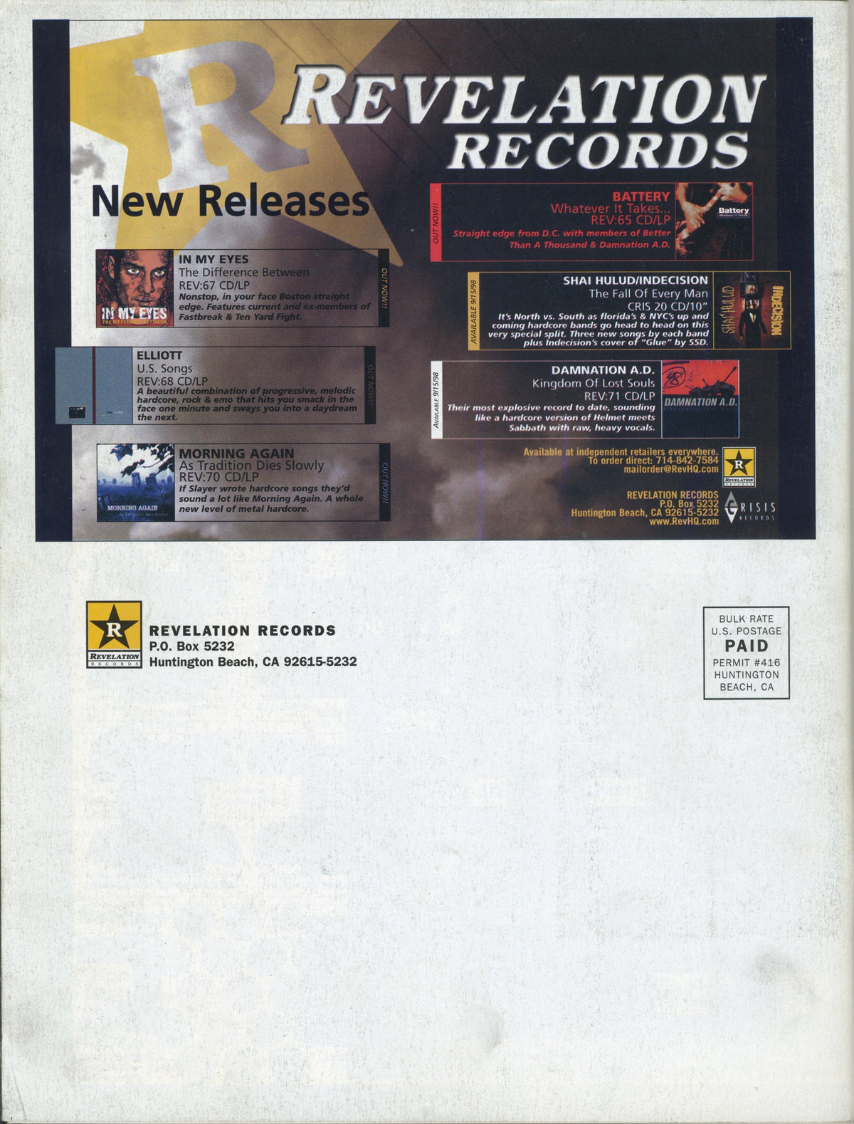 Vintage Revelation Records"'98-99" Mailorder Catalog + Flexi - jointcustodydc