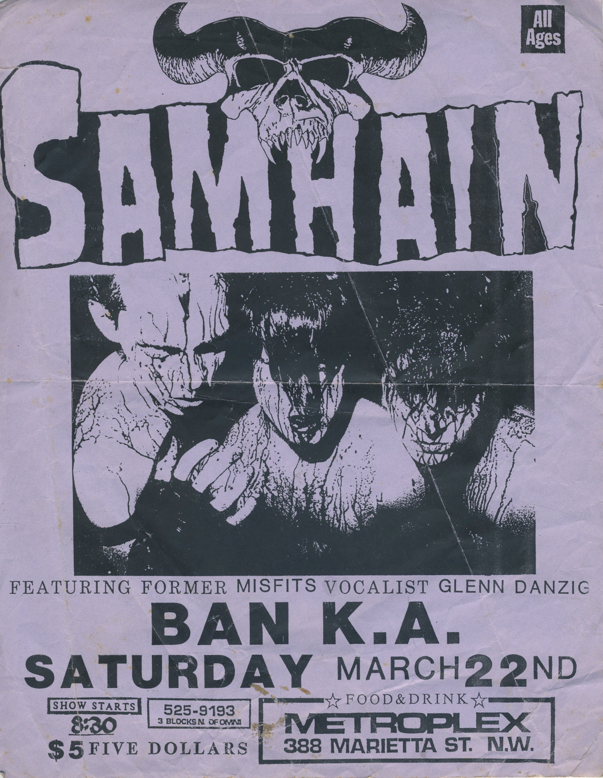 Vintage Samhain W/ Ban K.A. &quot;Atlanta Metroplex&quot; Show Flyer