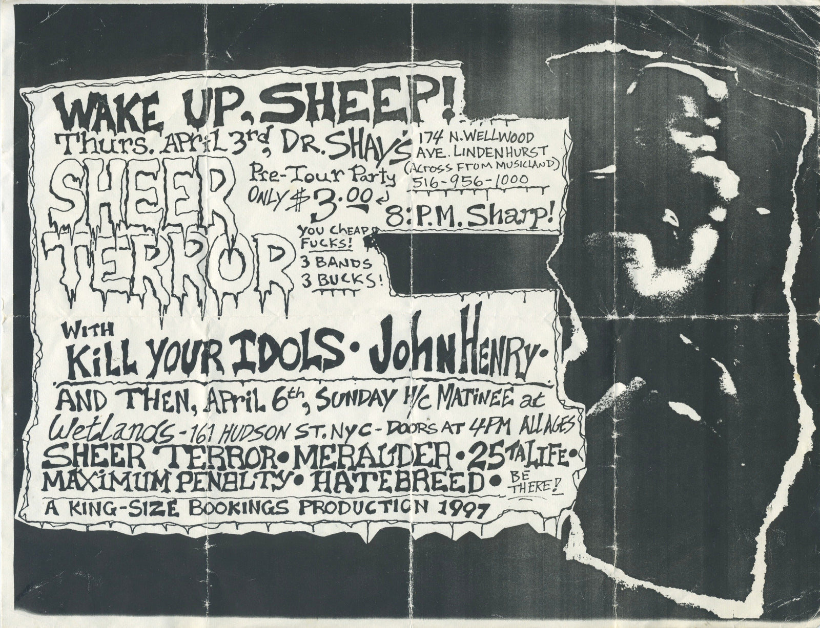 Vintage Sheer Terror April '97 "Hardcore" Show Schedule Flyer - jointcustodydc