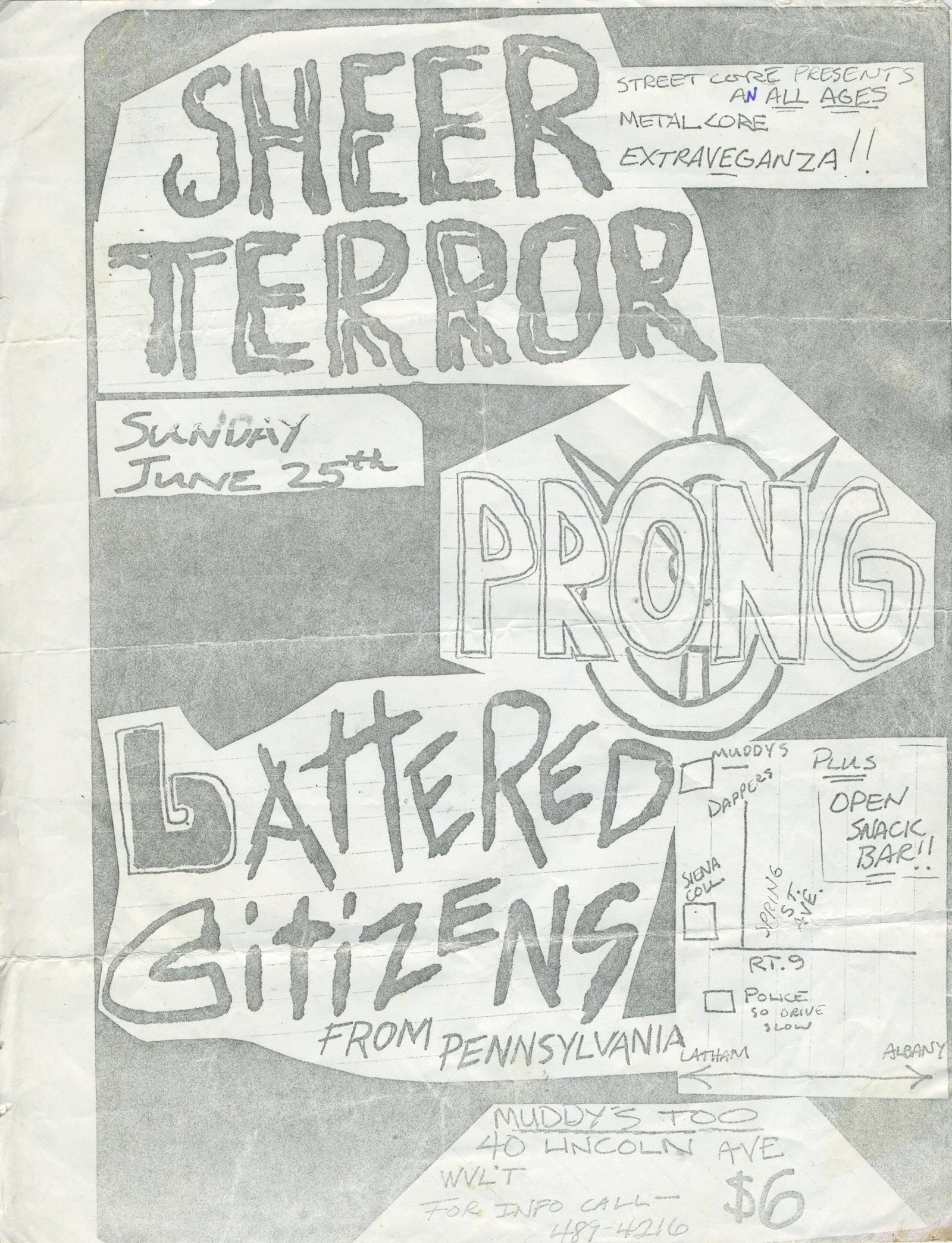 Vintage Sheer Terror Prong Battered Citizens "Muddy's Too" Metalcore Extravaganza Flyer - jointcustodydc