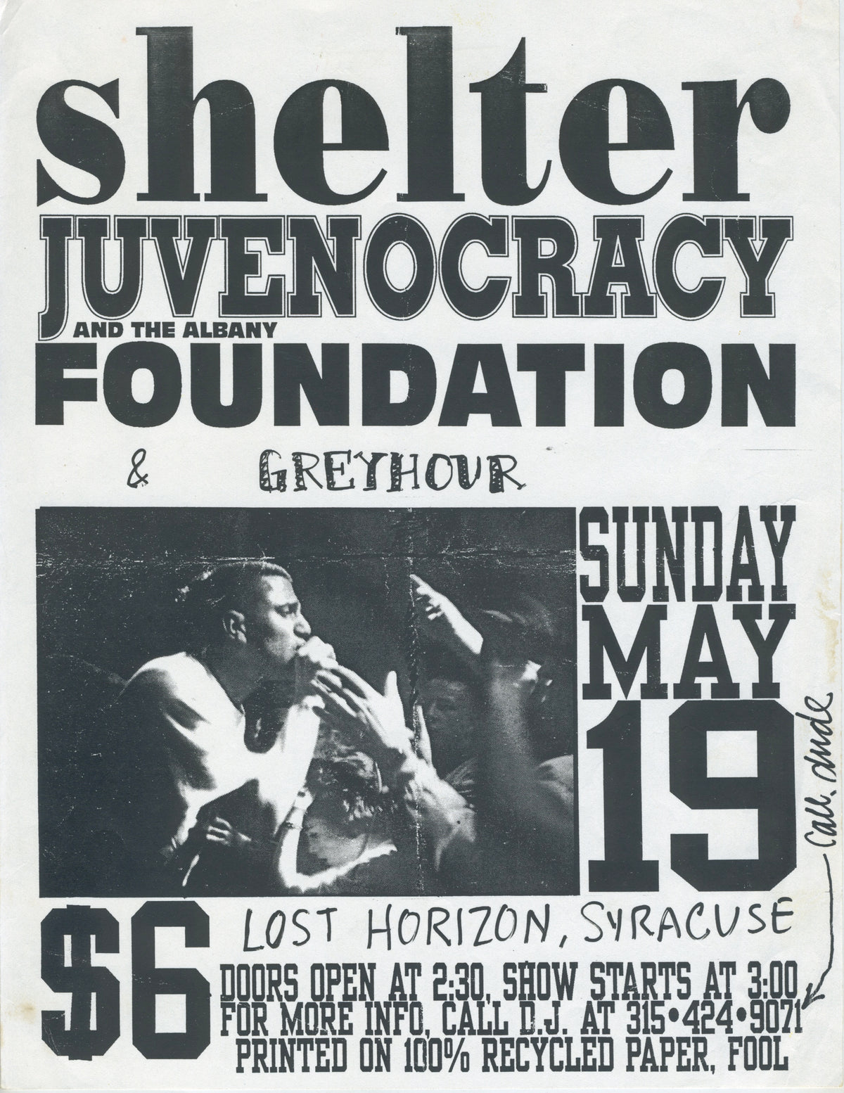 Vintage Shelter Juvenocracy Foundation &quot;Lost Horizon, Syracuse&quot; Show Flyer