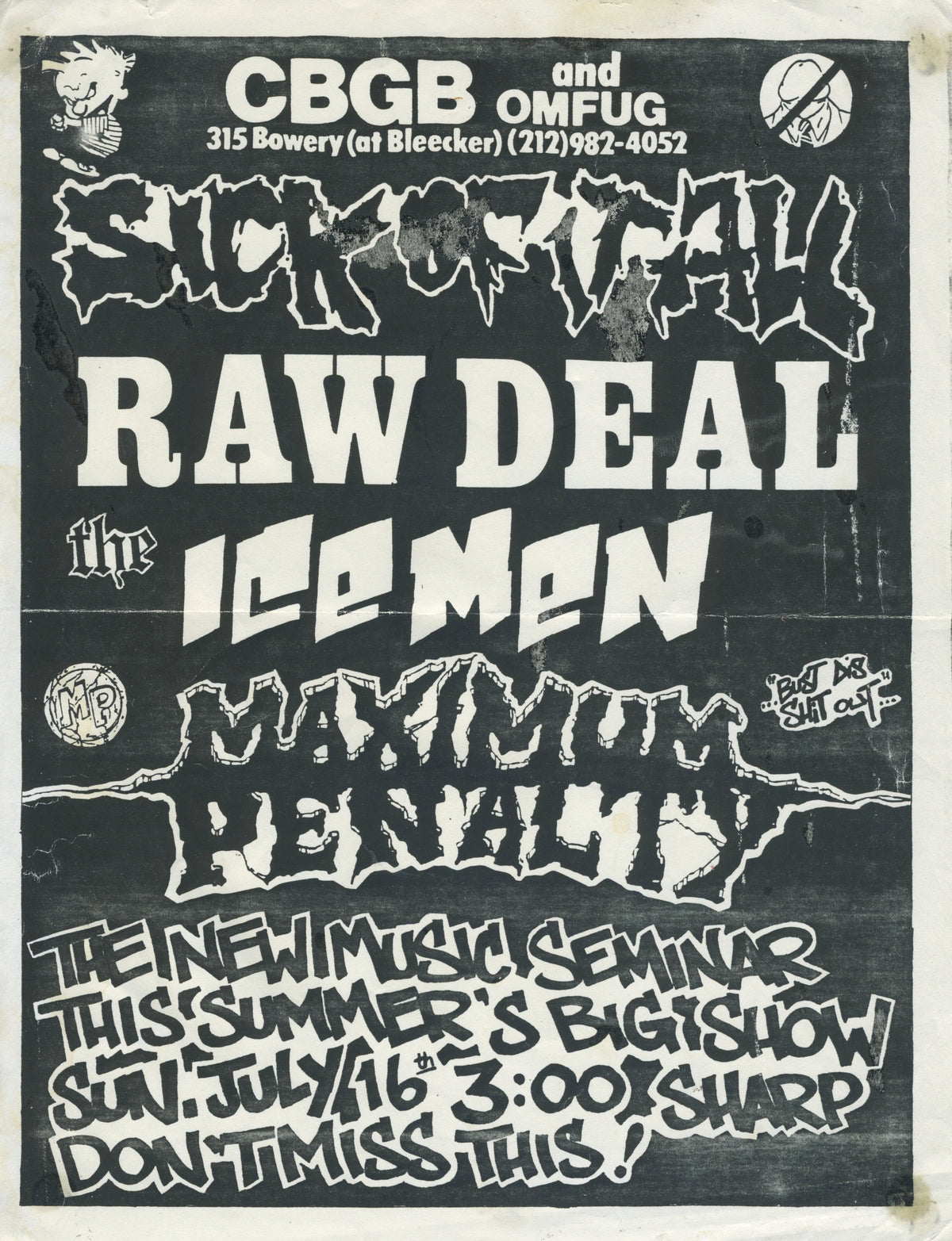 Vintage Sick Of It All Raw Deal The Icemen Maximum Penalty &quot;CBGB&quot; NYHC Show Flyer