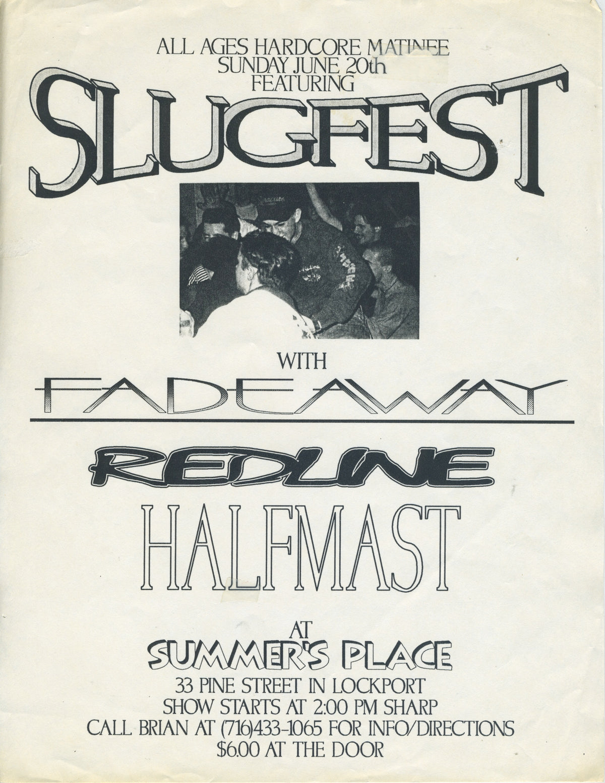 Vintage Slugfest Fadeawat Redline Halfmast "Summer's Place" Lockport, NY Flyer - jointcustodydc