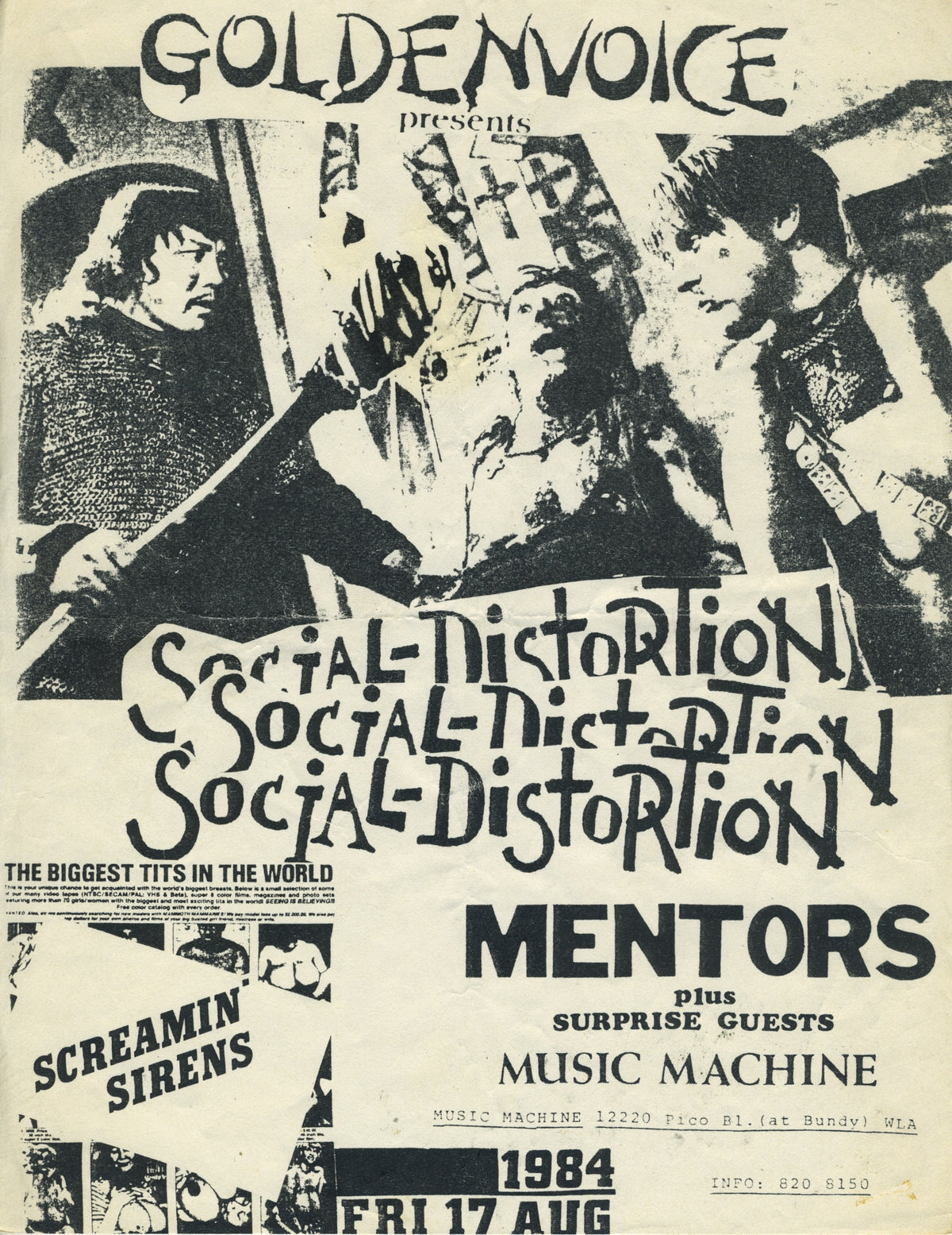 Vintage Social Distortion Mentors Screamin' Sirens "Music Machine" Pico Show Flyer - jointcustodydc