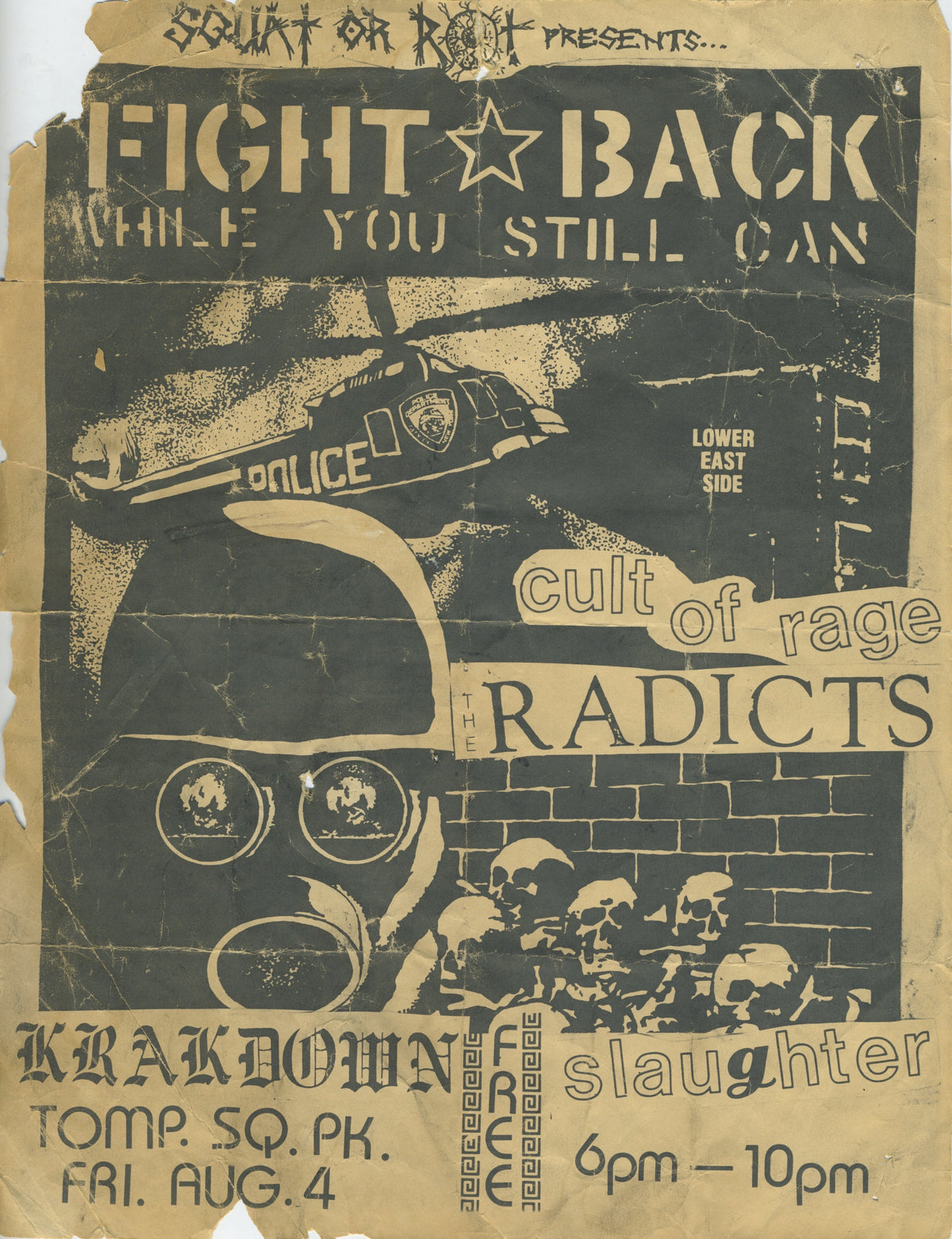 Vintage Cult Of Rage The Radicts Krakdown Slaughter &quot;Tompkins Square Park&quot; NYC Show Flyer