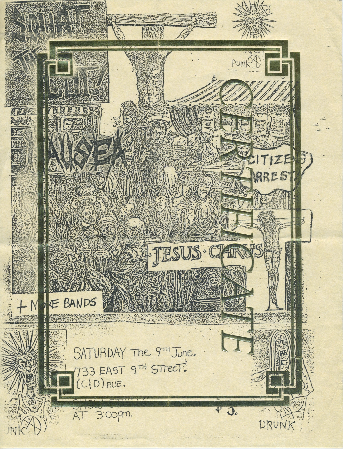 Vintage Squat Or Rot Nausea Citizens Arrest Jesus Chrust "NYHC" Show Flyer - jointcustodydc