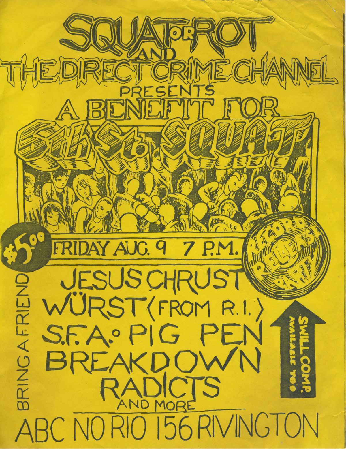 Vintage Squat Or Rot & The Direct Crime Channel "5th St. Squat" Breakdown & Jesus Chrust Benefit Flyer - jointcustodydc