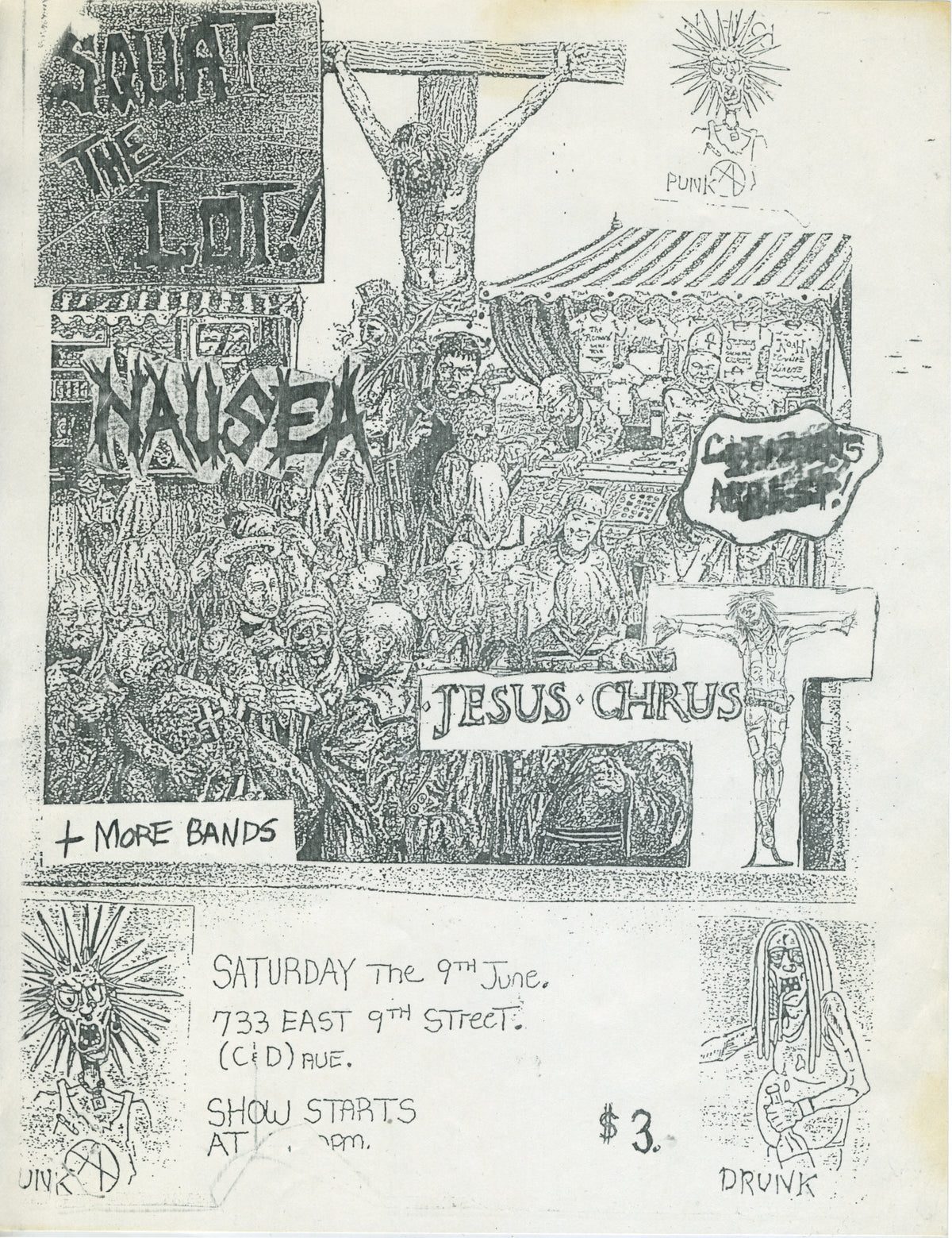 Vintage Squat Or Rot Nausea Citizens Arrest Jesus Chrust "NYHC" Show Flyer - jointcustodydc