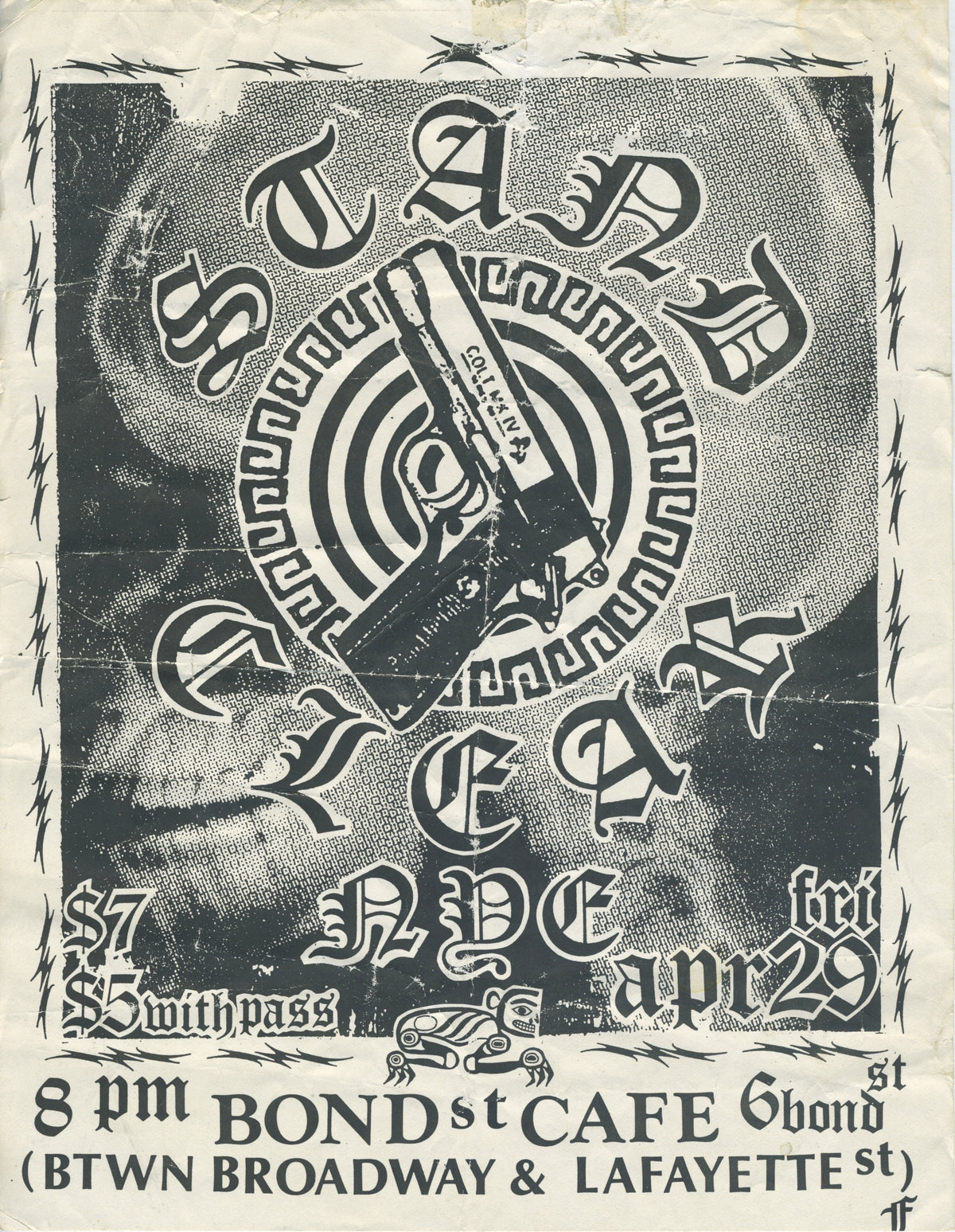 Vintage Stand Clear &quot;Bond St Cafe&quot; NYC Show Flyer