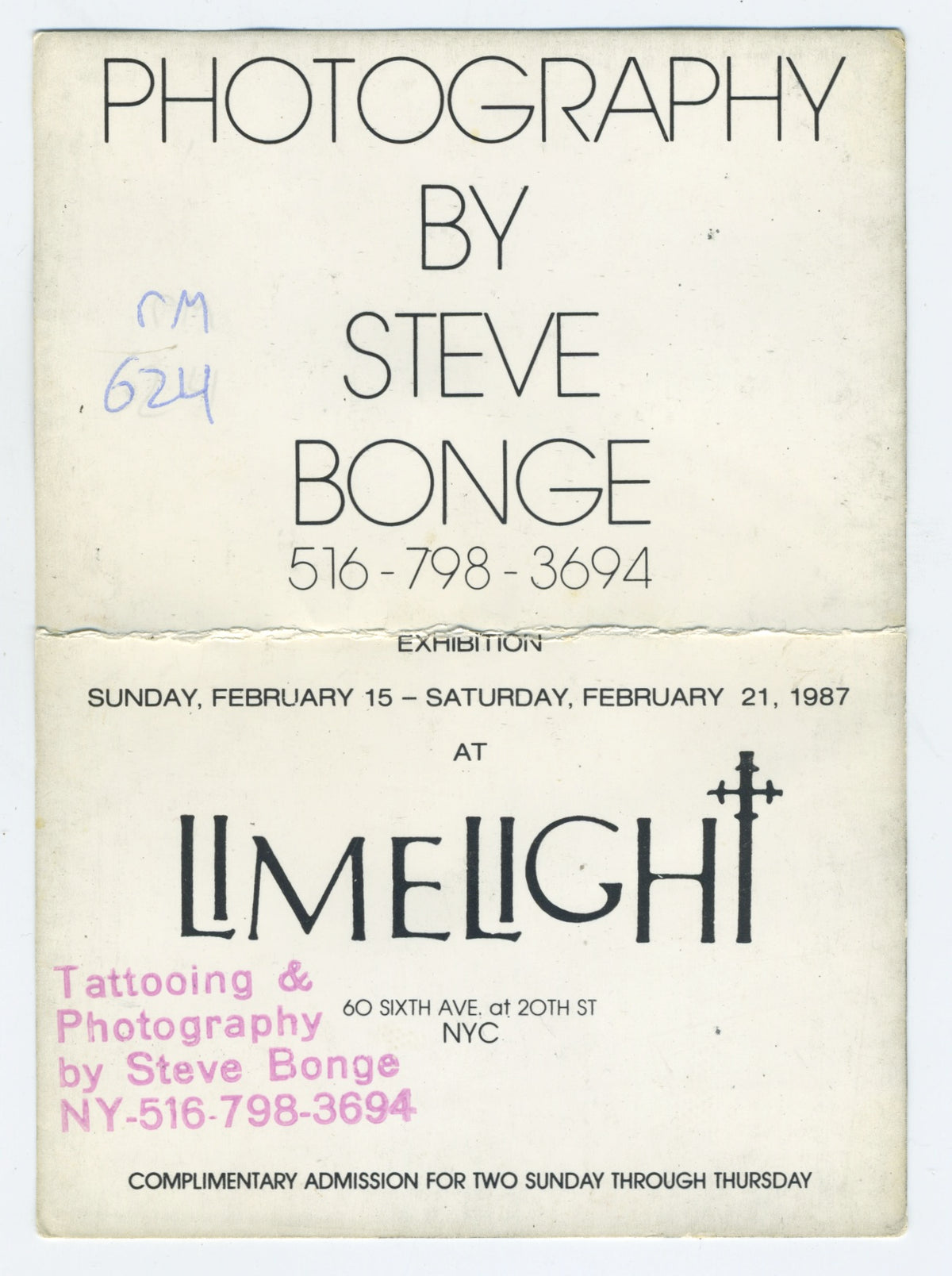 Vintage Photography By Steve Bonge Exhibition &quot;Limelight NYC&quot; Invitation Card