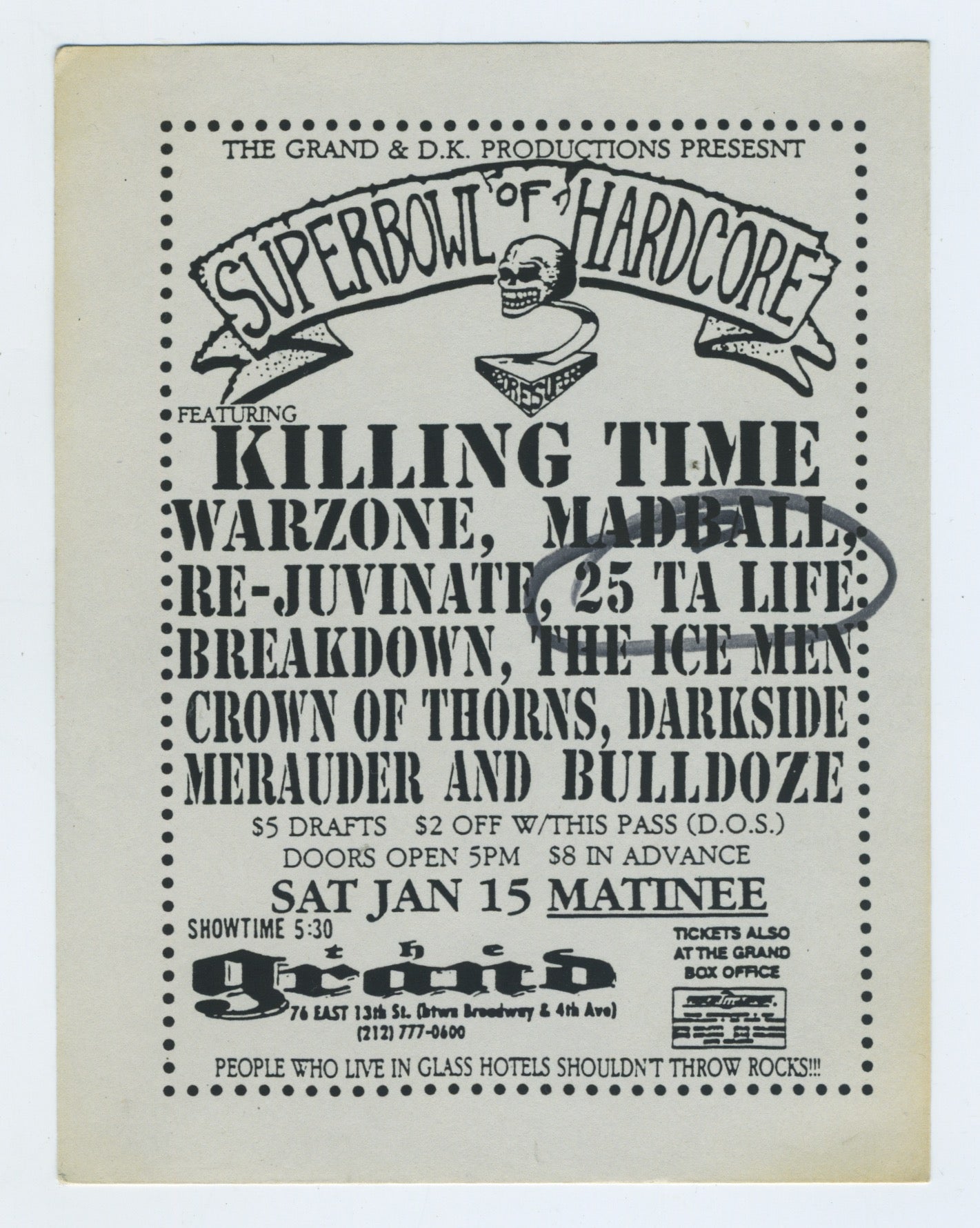 Vintage Superbowl Of Hardcore "Killing Time Warzone Madball" NYHC Handbill - jointcustodydc