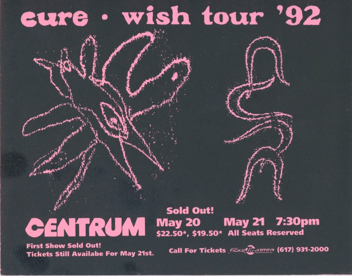 Vintage The Cure "Wish" '92 Tour Centrum Massachussets Handbill