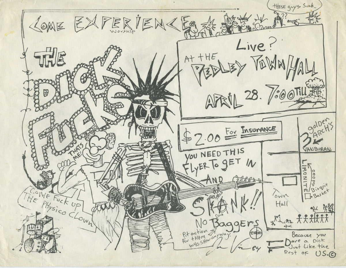 Vintage The Dick Fucks "Pedley Town Hall" Show Flyer