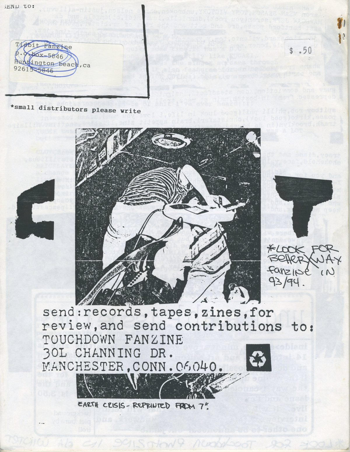 Vintage Touchdown Fanzine &quot;Manchester, CT&quot; Hardcore Issue #3