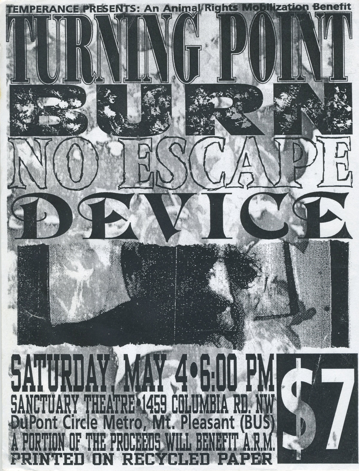 Vintage Temperance Records Presents Turning Point Burn No Escape Device &quot;Washington, DC&quot; Sanctuary Theatre Show Flyer