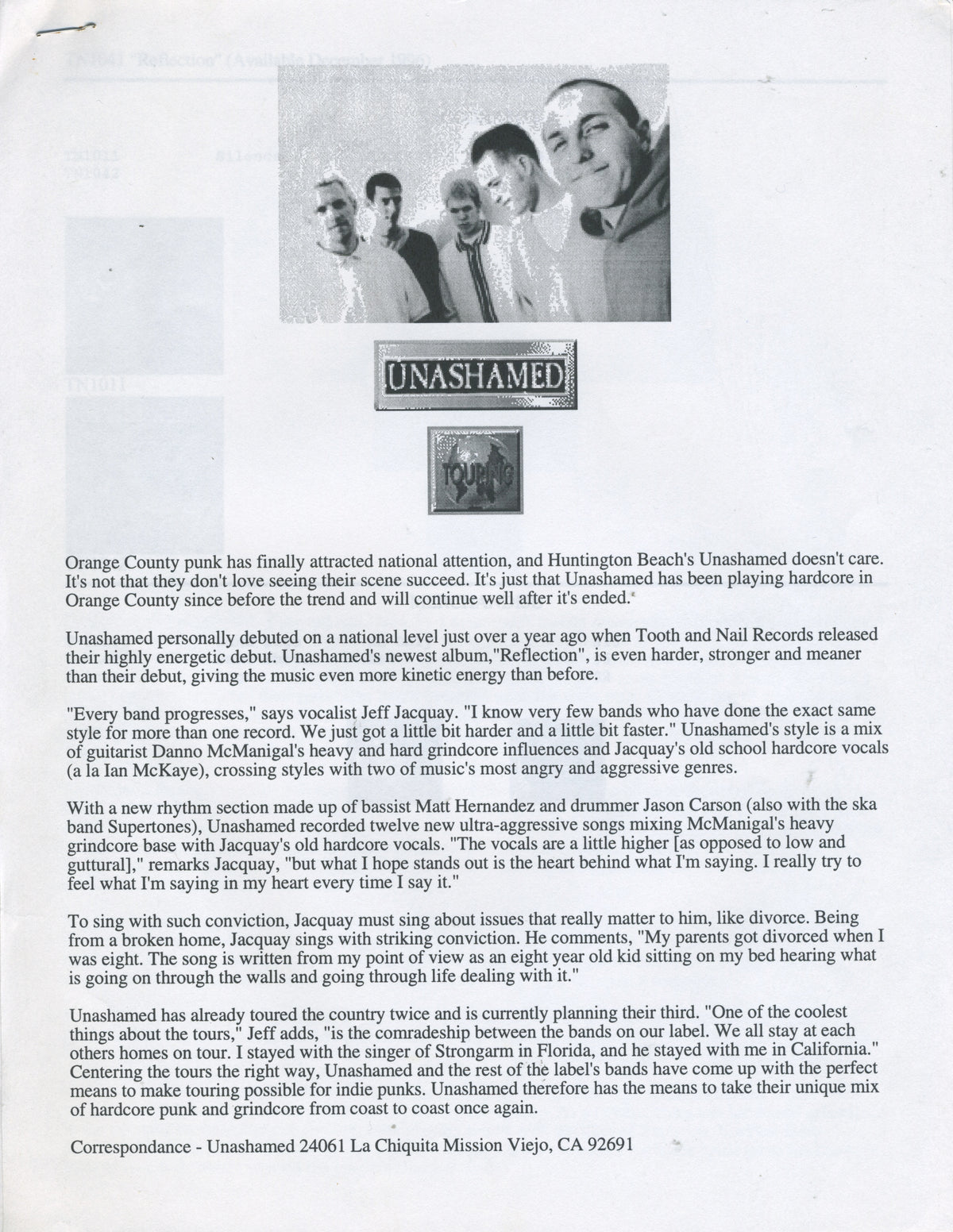 Vintage Unashamed/Strongarm "Tooth and Nail" Press Kit