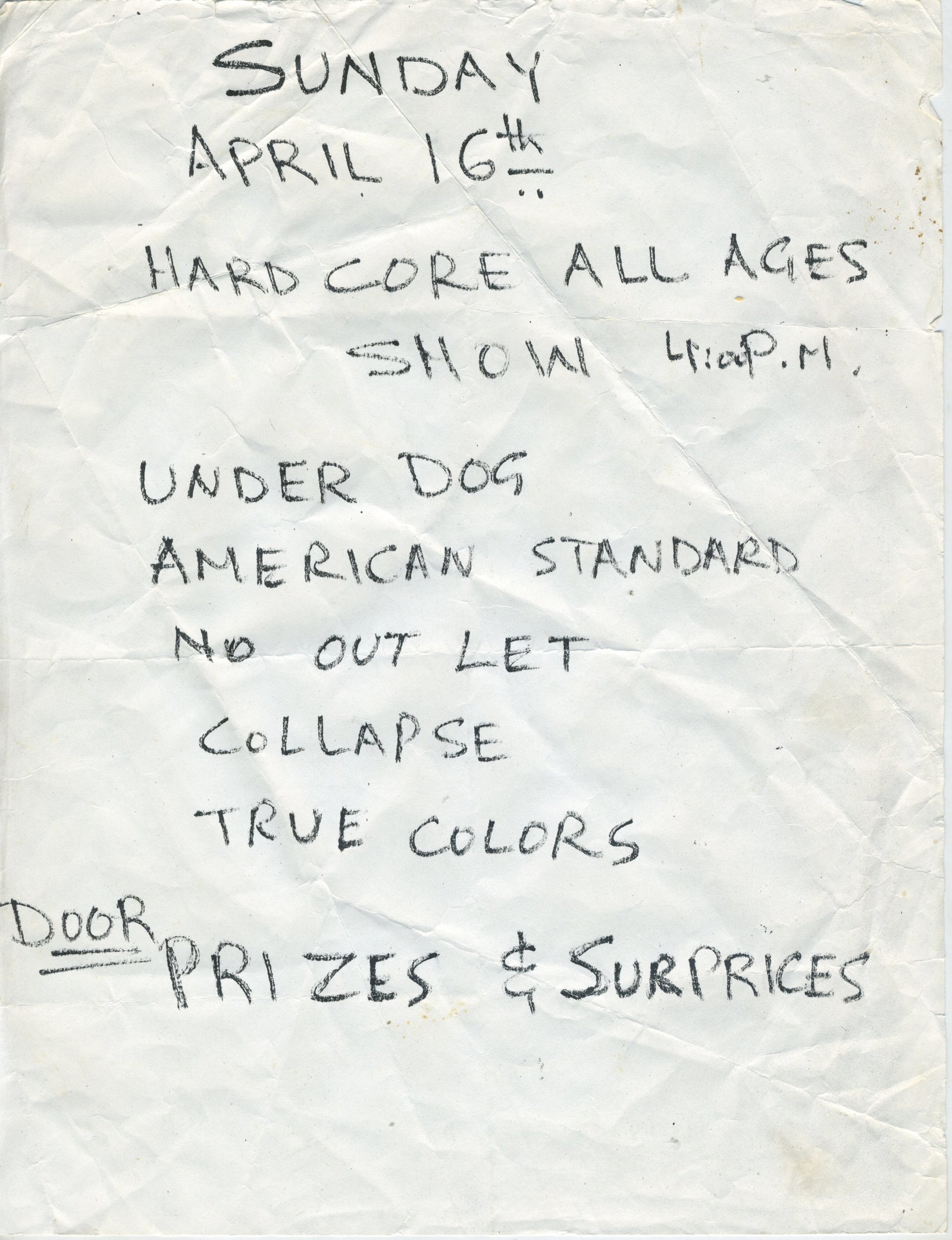 Vintage Underdog American Standard No Out Let Collapse True Colors "All Ages" Hardcore Flyer - jointcustodydc