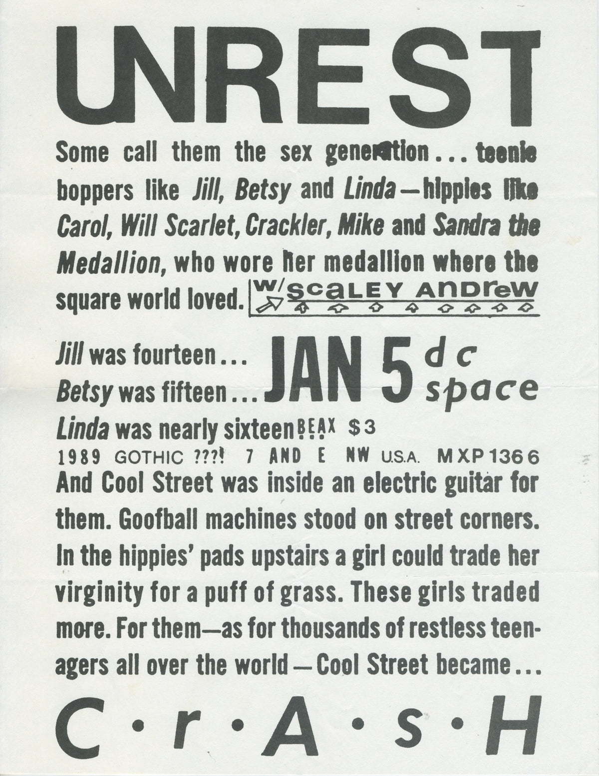 Vintage Unrest Scaley Andrew "DC Space" Show Flyer - jointcustodydc