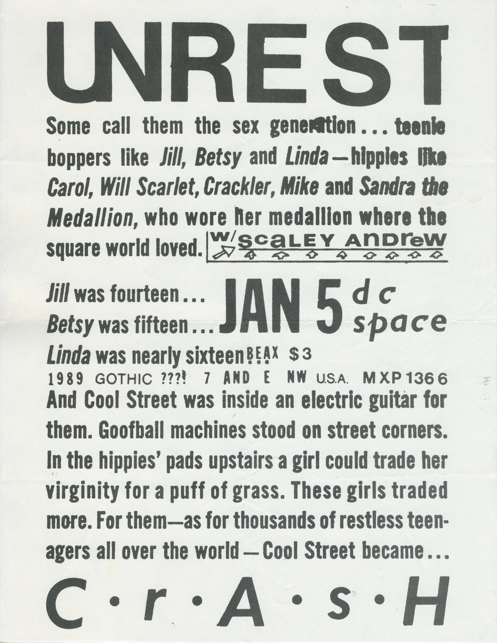 Vintage Unrest Scaley Andrew "DC Space" Show Flyer - jointcustodydc