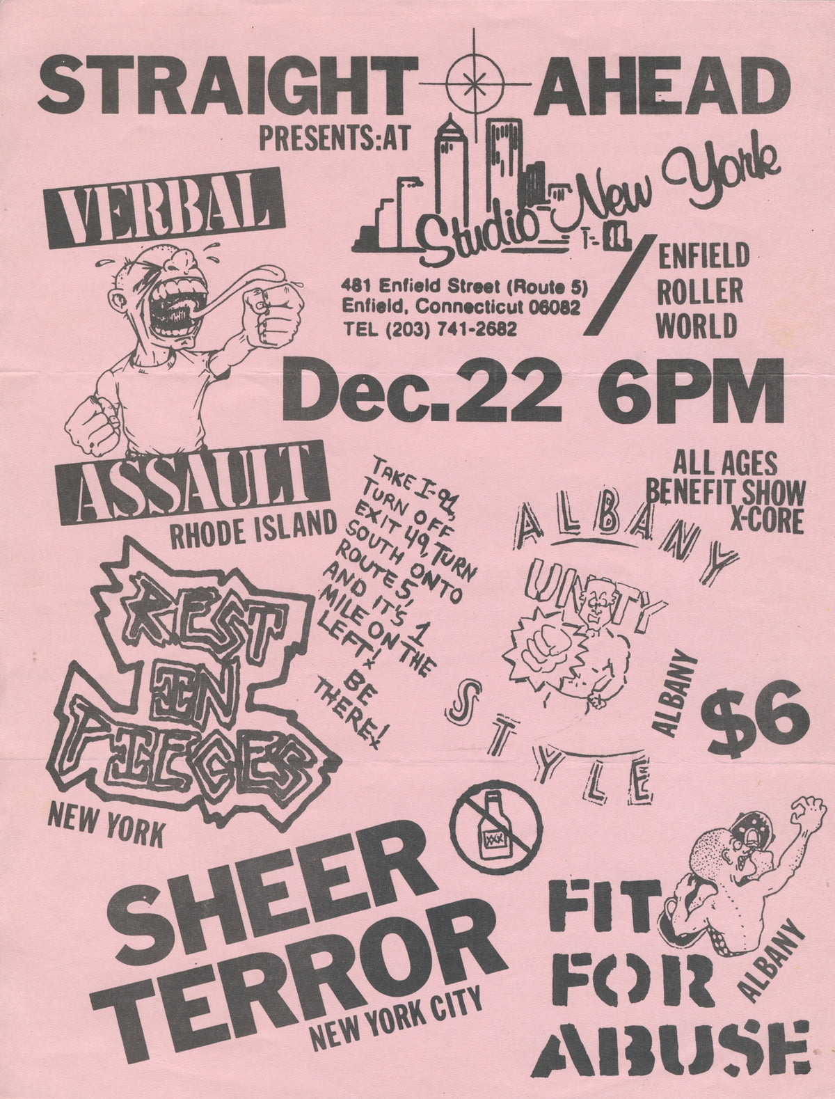 Vintage Verbal Assault Rest In Pieces Sheer Terror + Fit For Abuse Albany Style &quot;Studio New York&quot; Connecticut Show Flyer