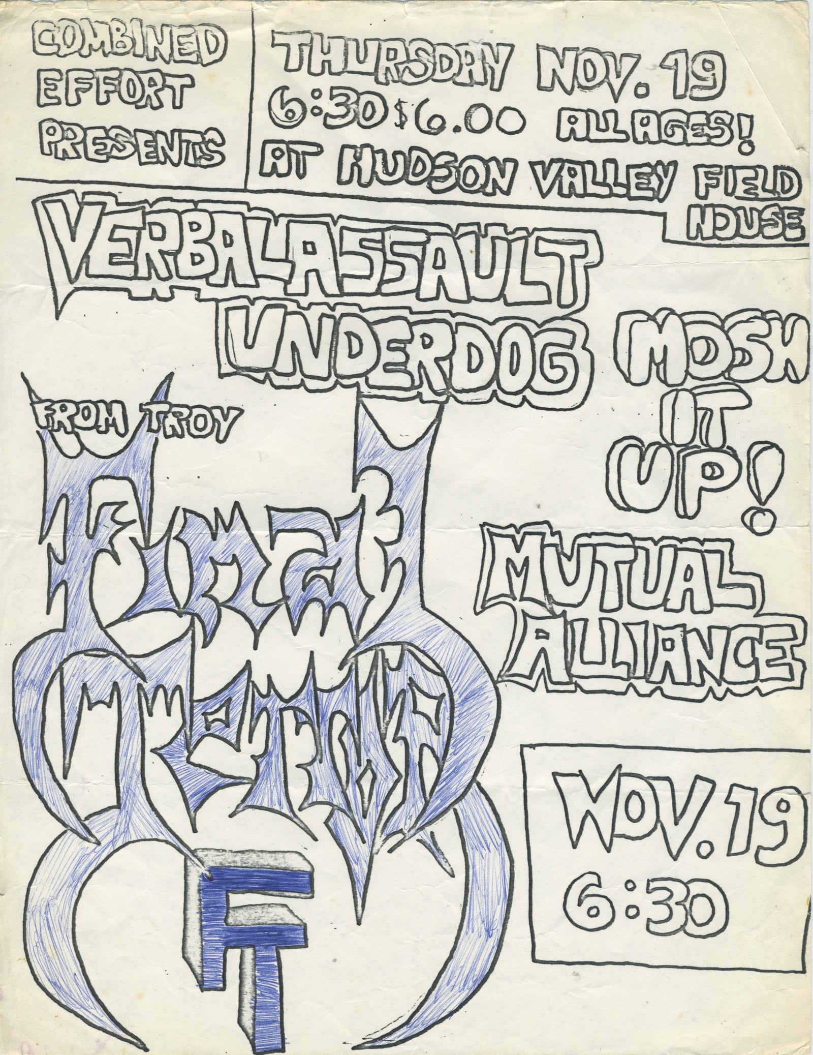 Vintage Verbal Assault Underdog Final Terror Mutual Alliance "Combined Effort" Hardcore Show Flyer - jointcustodydc