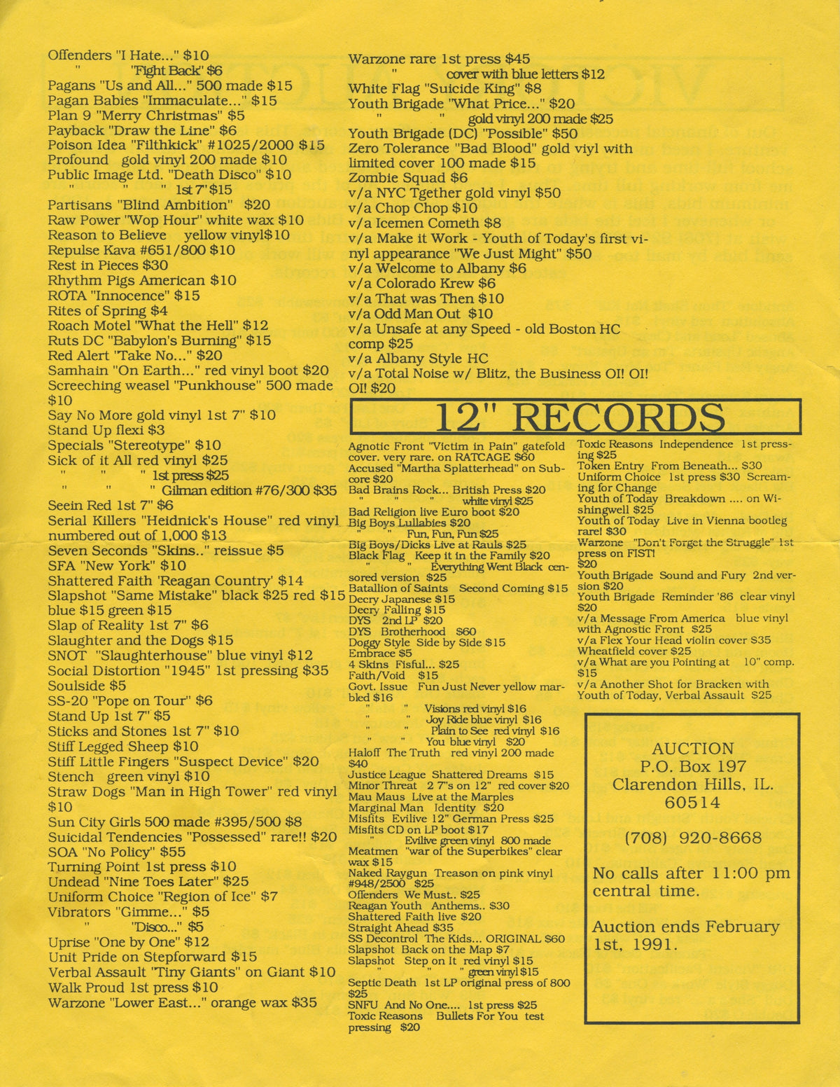 Vintage Victory Records &#39;91 Catalog + Victory Auction List Flyer