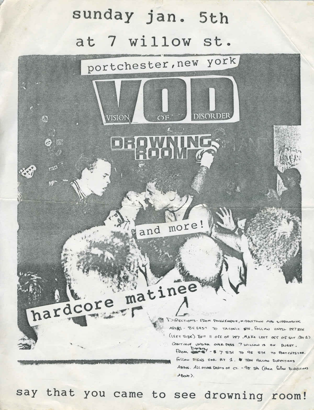 Vintage Vision Of Disorder Drowning Room &quot;Portchester, NY&quot; Hardcore Matinee Show Flyer