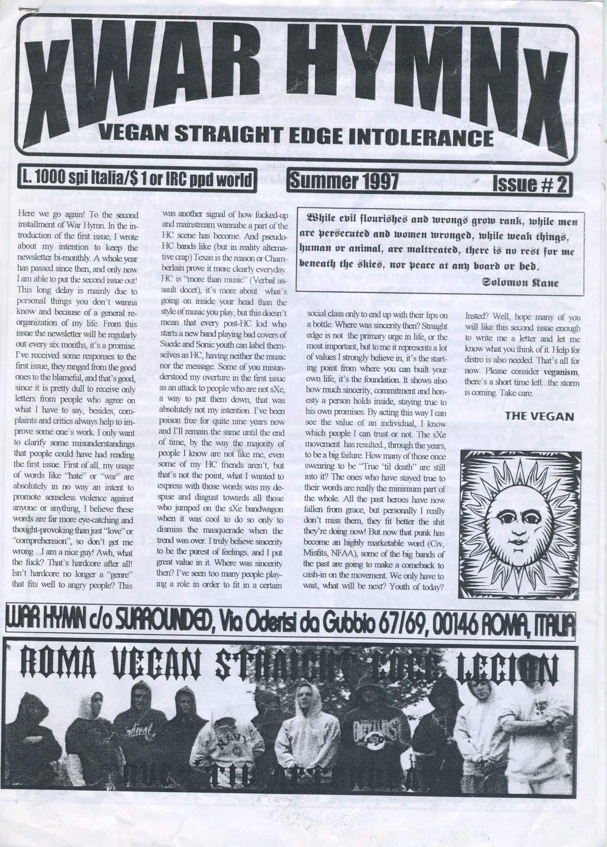 Vintage War HymnX &quot;Italian Vegan Straight Edge&quot; Fanzine Issue #2