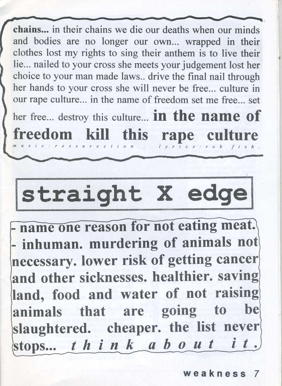 Vintage XWeakenessX &quot;Vegan Straight Edge&quot; Fanzine Issue #2