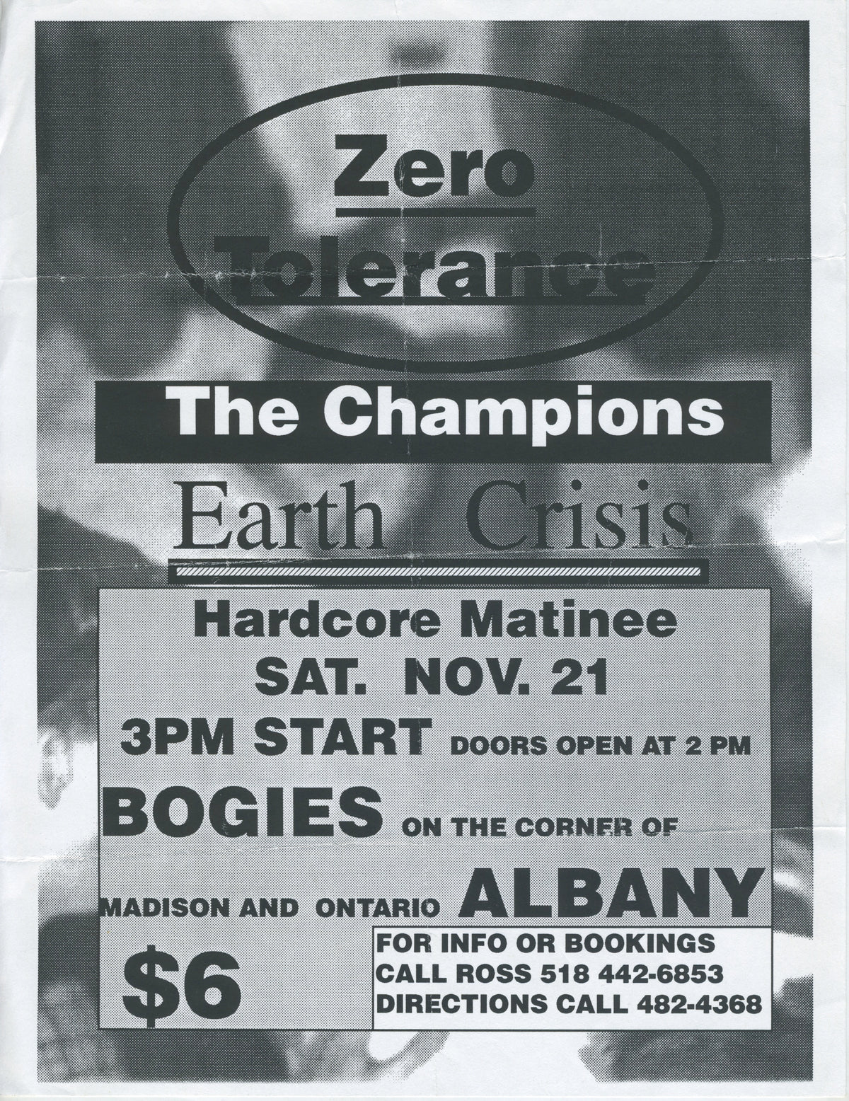 Vintage Zero Tolerance The Champions Earth Crisis &quot;Albany&quot; Show Flyer