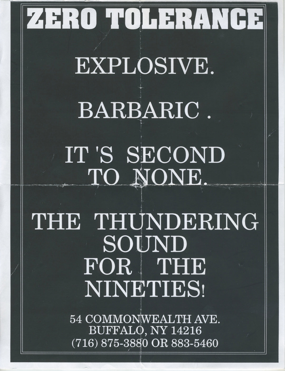 Vintage Zero Tolerance &quot;Buffalo, NY&quot; Flyer  Ad