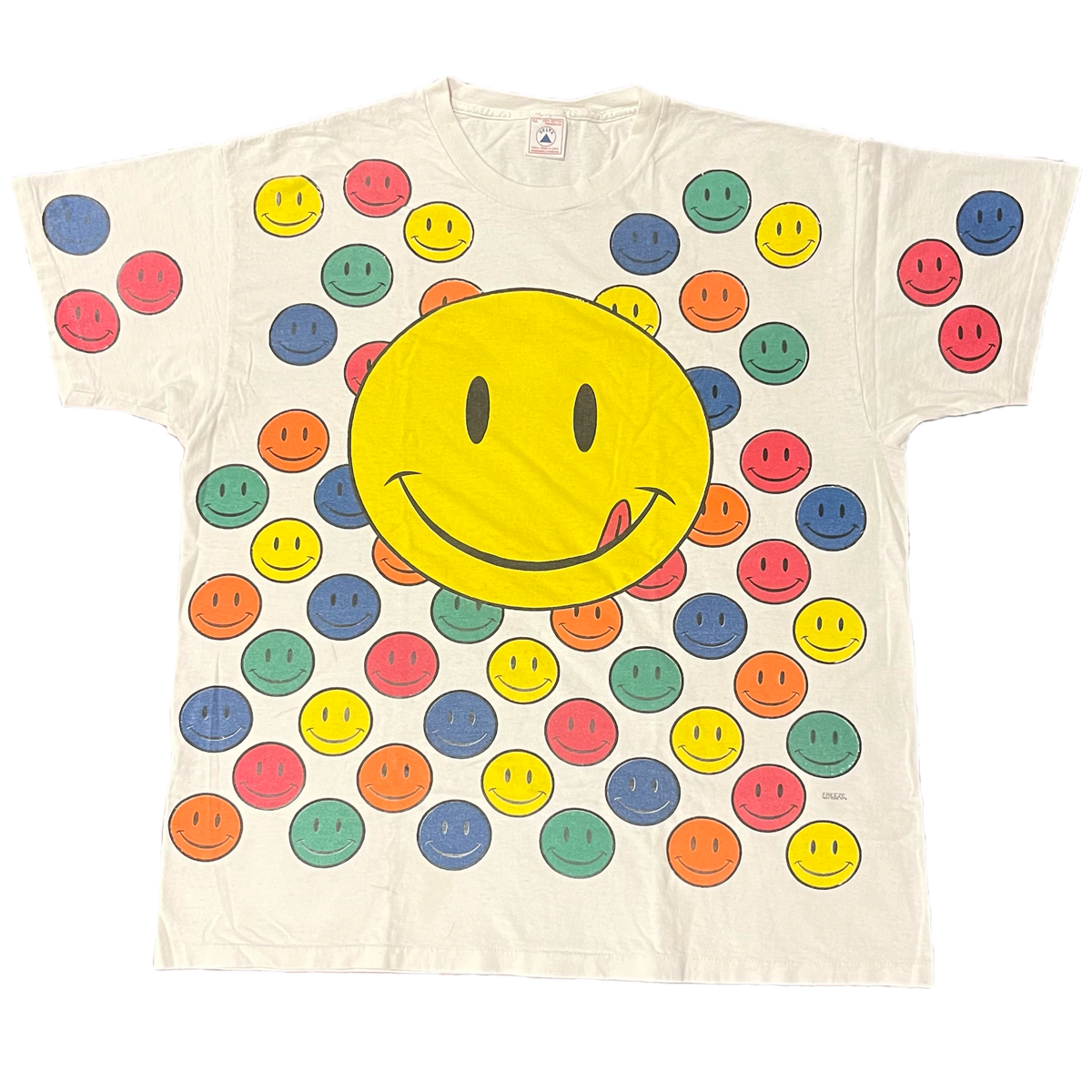 Vintage Smiley Face &quot;All Over Print&quot; Multicolor T-Shirt