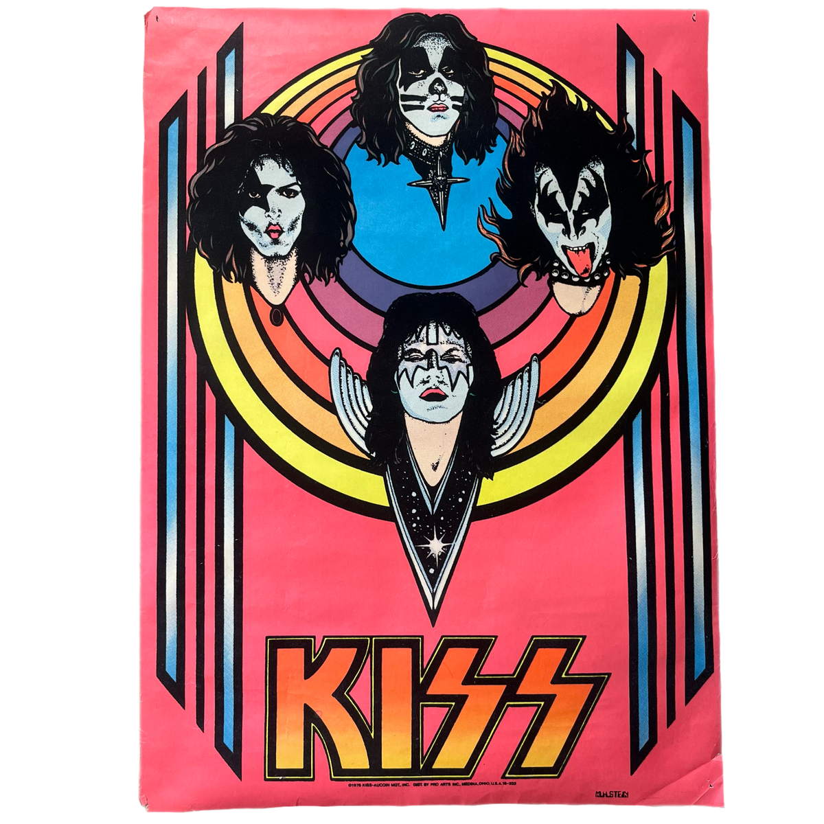 Vintage KISS 1976 &quot;Aucoin&quot; M.H Stein Velvet Blacklight Poster