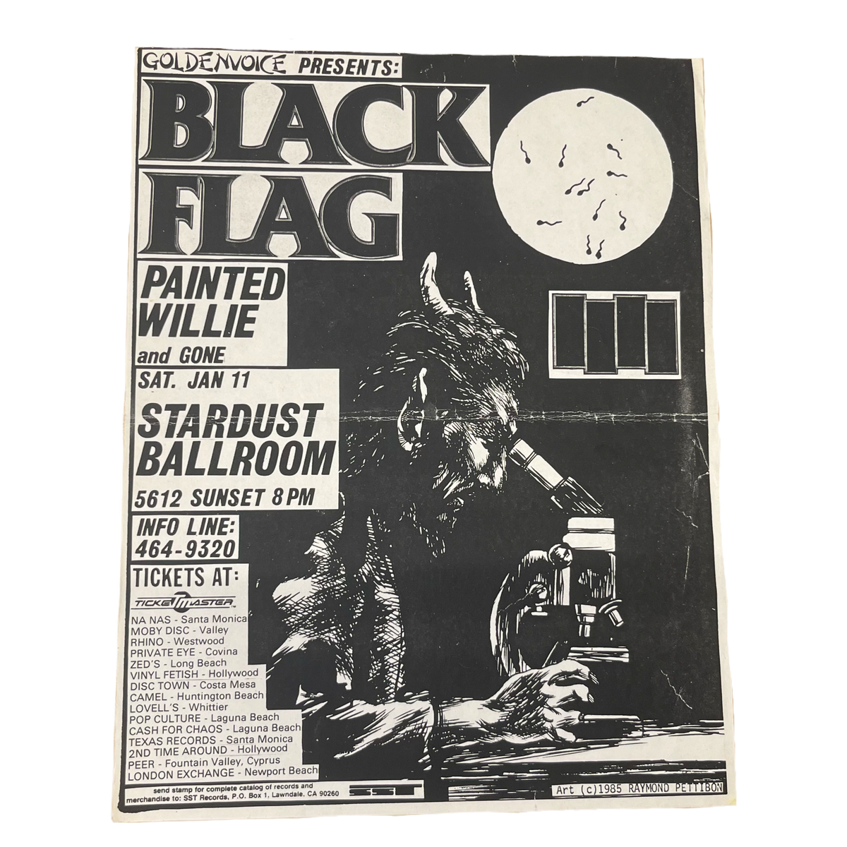 Vintage 1985 Black Flag &quot;Raymond Pettibon&quot; Stardust Ballroom Show Flyer