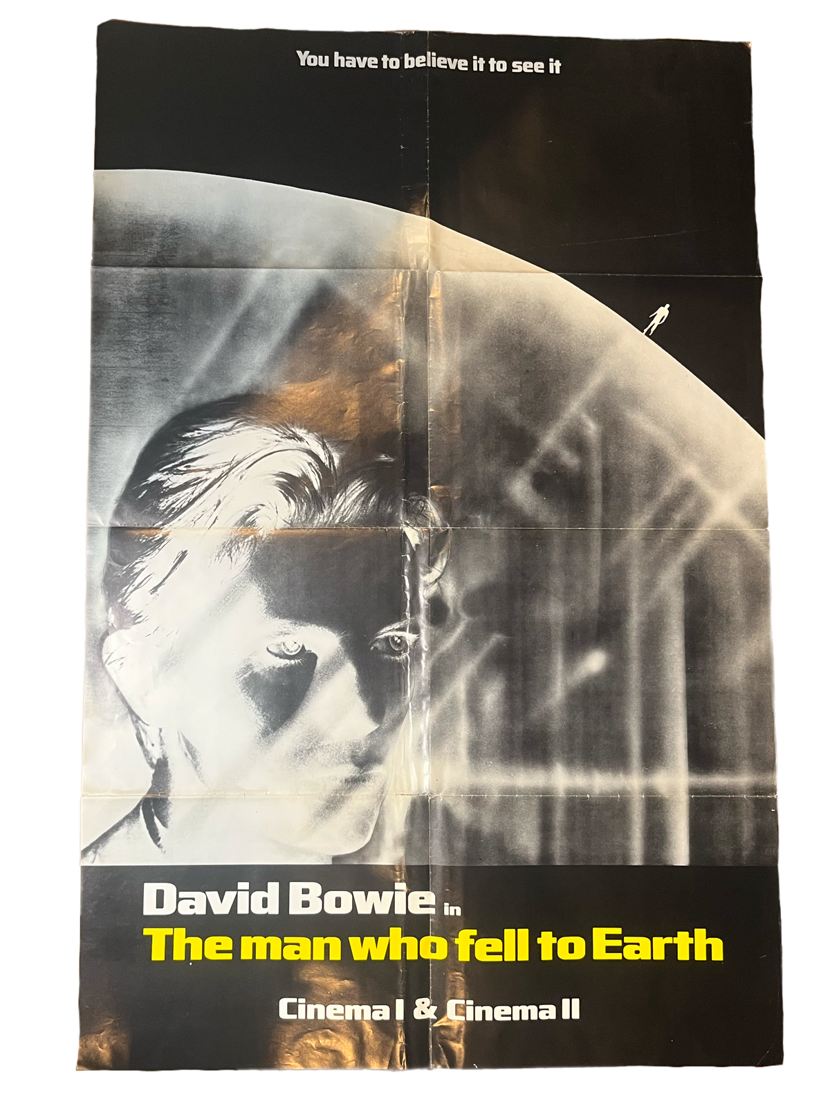 Vintage David Bowie &quot;The Man Who Fell To Earth&quot; Cinema I &amp; Cinema II NYC Release Subway Poster