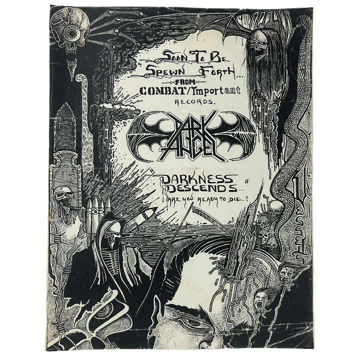 Vintage Dark Angel &quot;Darkness Descends&quot; Combat Records Promotional Flyer