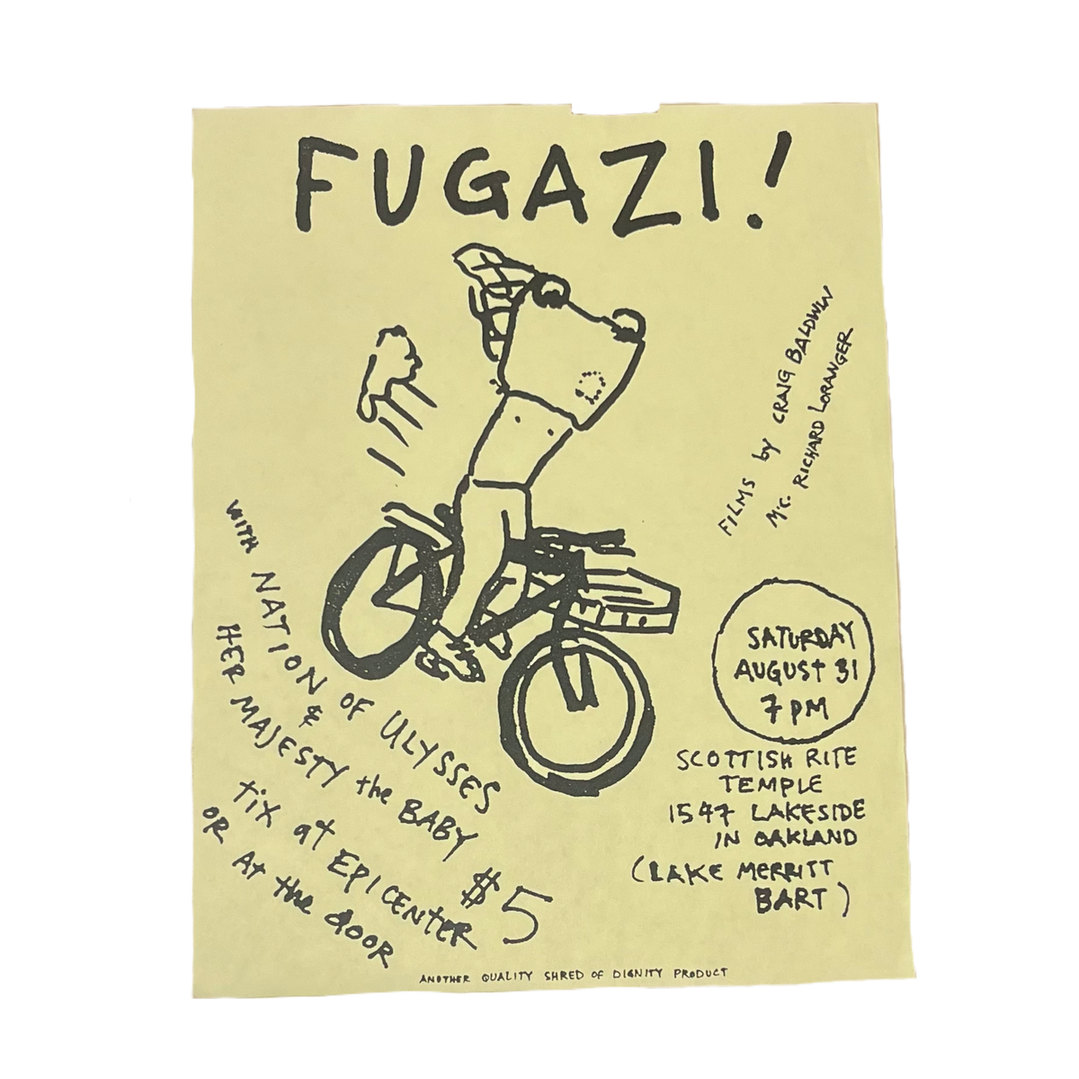 Vintage Fugazi Nation Of Ulysses &quot;Scottish Rite Temple&quot; Oakland Flyer