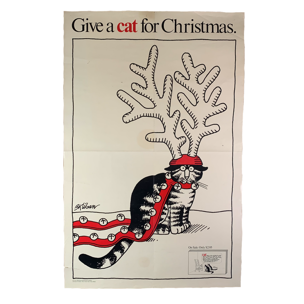 Vintage B. Kliban &quot;Christmas Cat&quot; Poster