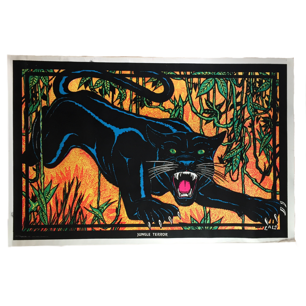 Vintage Black Light Velvet &quot;Jungle Terror&quot; Poster