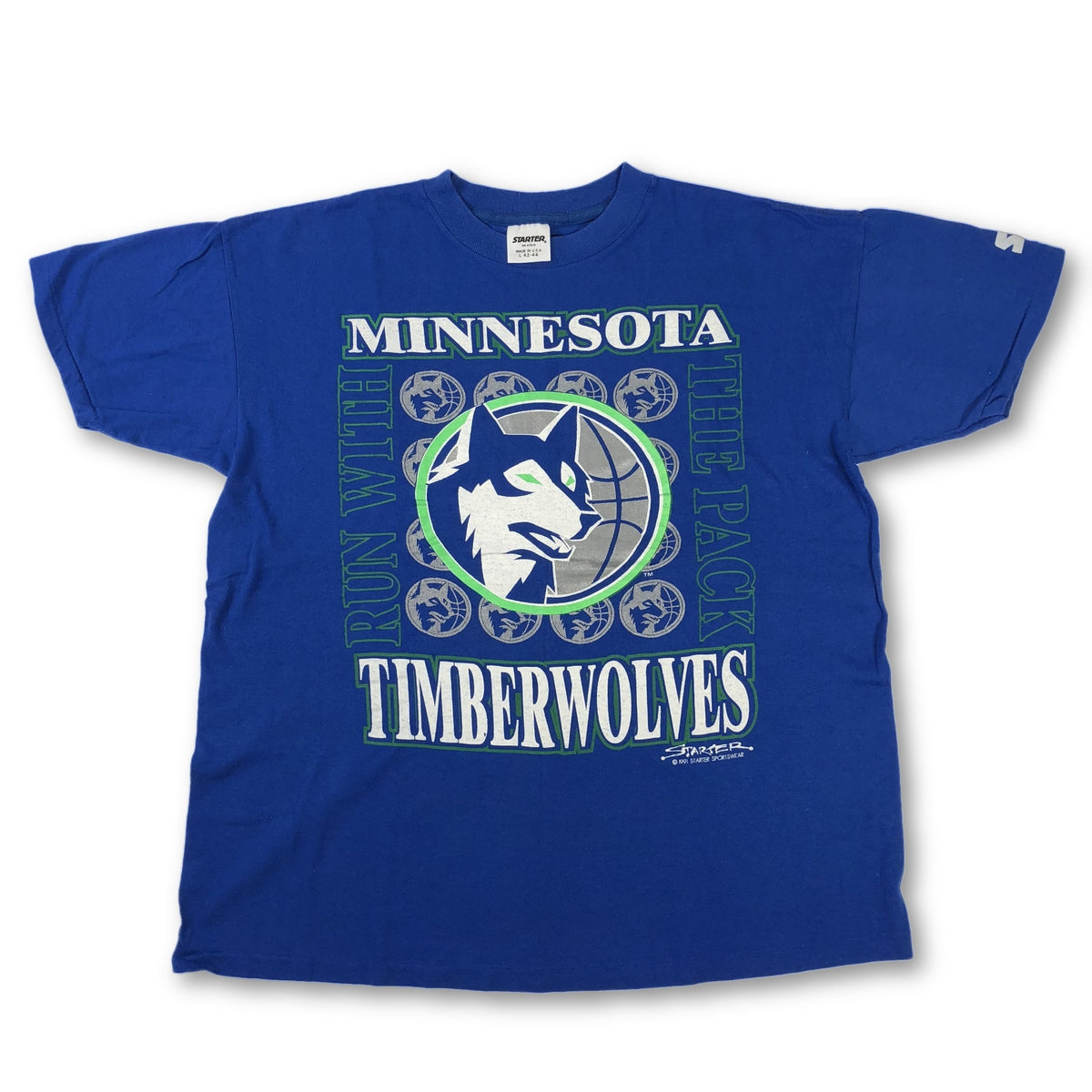 Vintage Minnesota Timberwolves &quot;Run With The Pack&quot; Starter T-Shirt - jointcustodydc