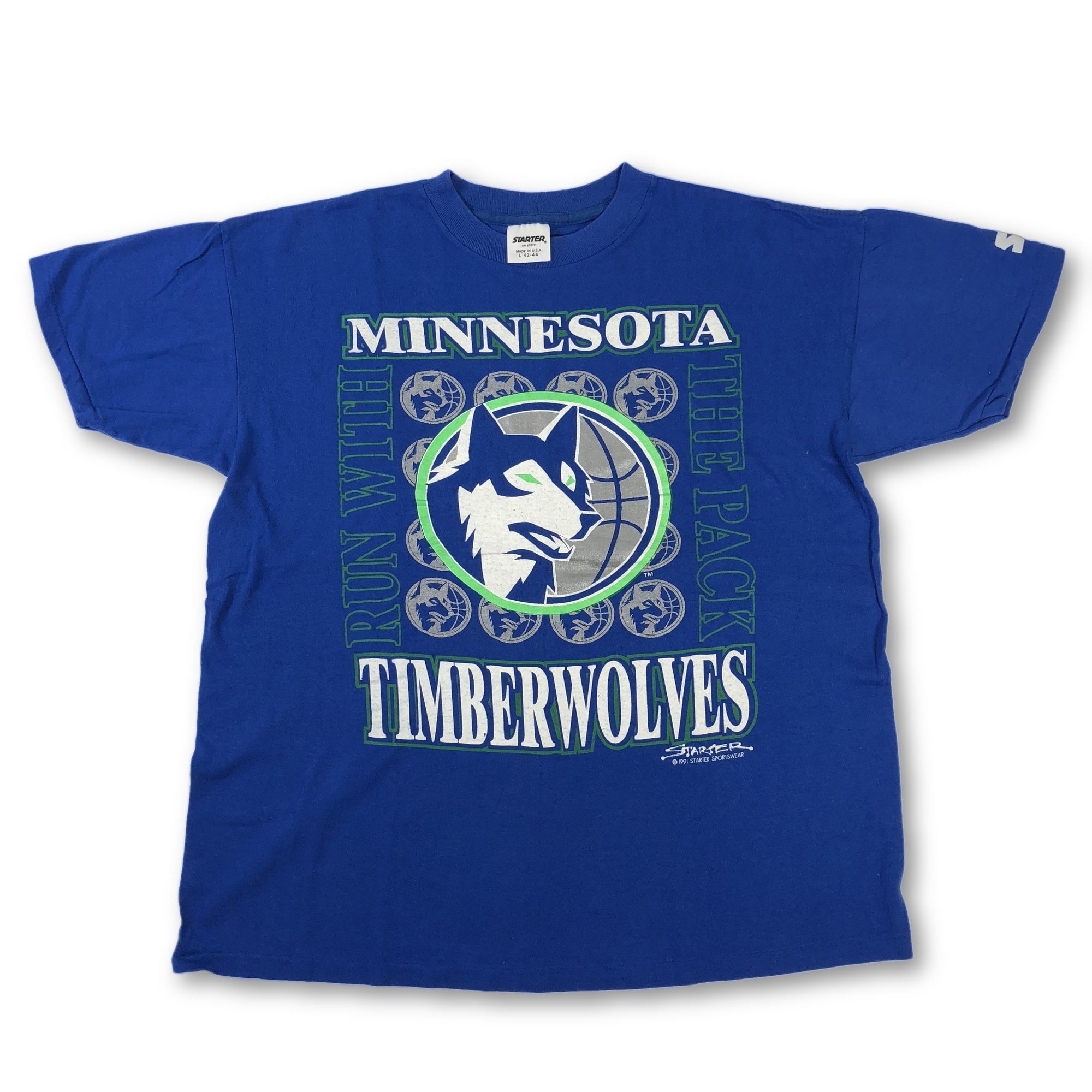 Vintage Minnesota Timberwolves "Run With The Pack" Starter T-Shirt - jointcustodydc